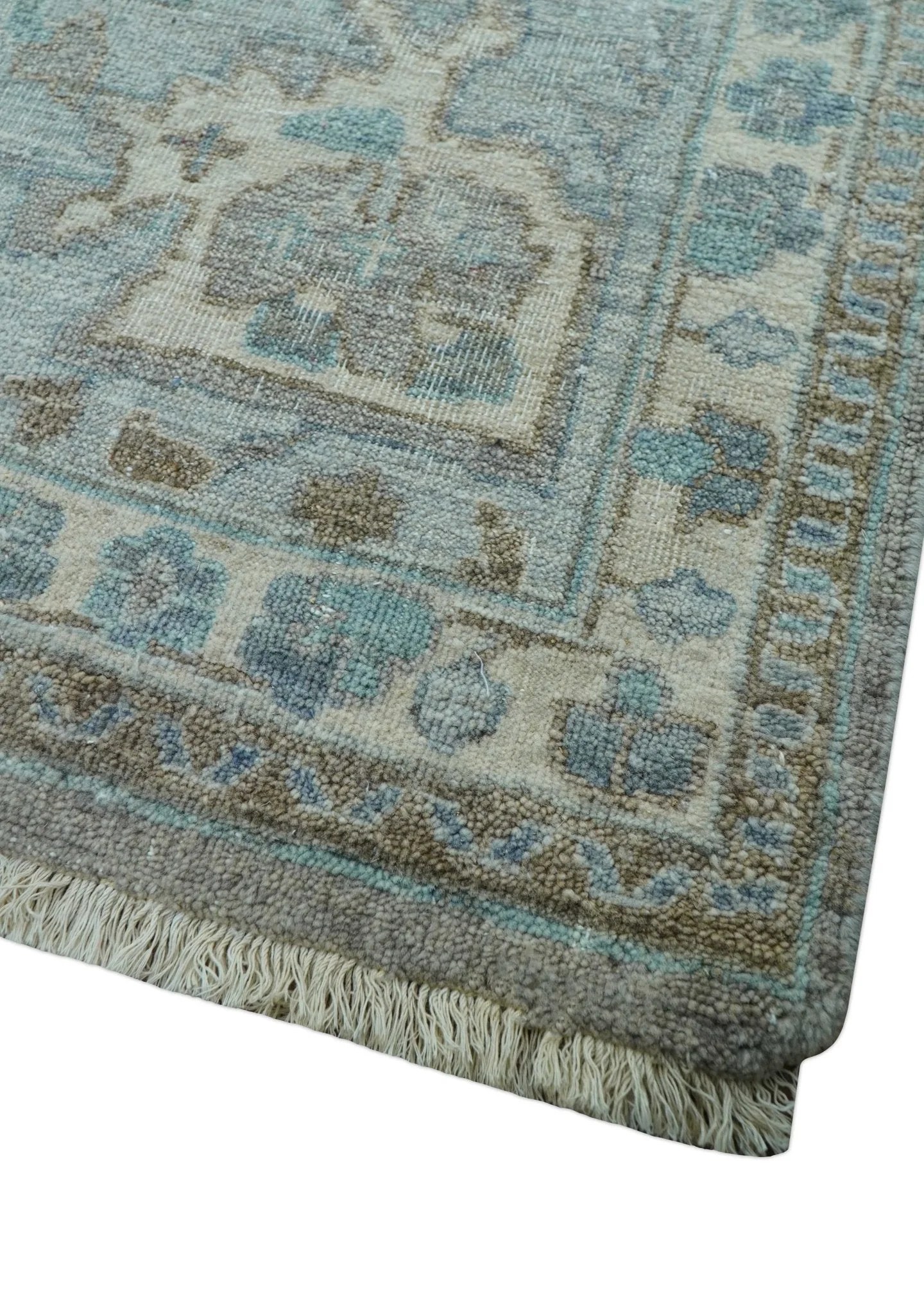 Traditional Design Gray And Beige Large 12x15 Hand Knotted Wool Rug - Image 9