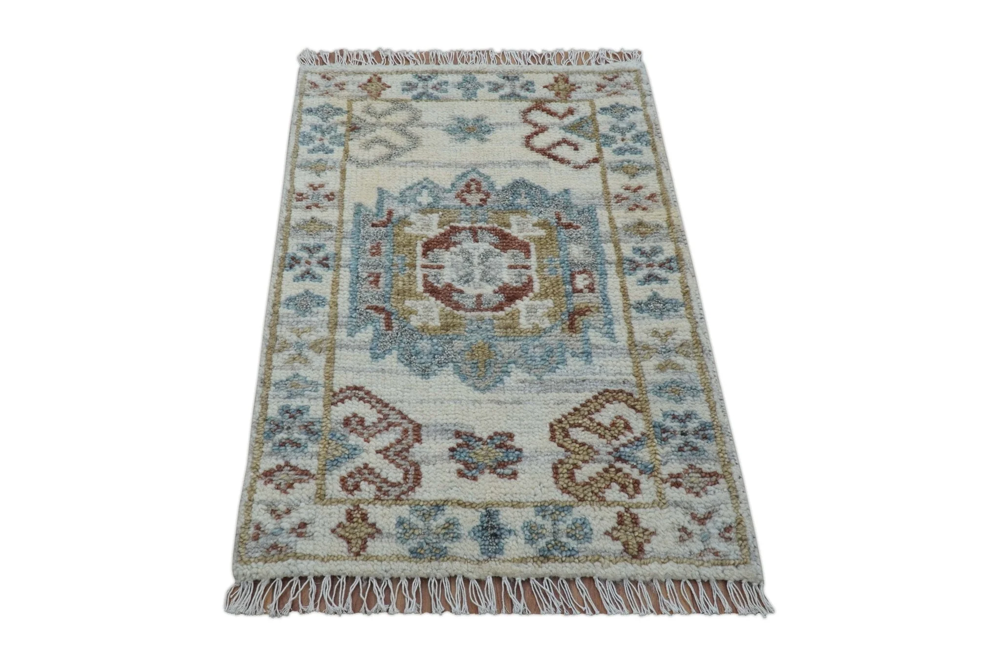Traditional Design Ivory Hand knotted 2x3 Wool Area Rug - Image 8