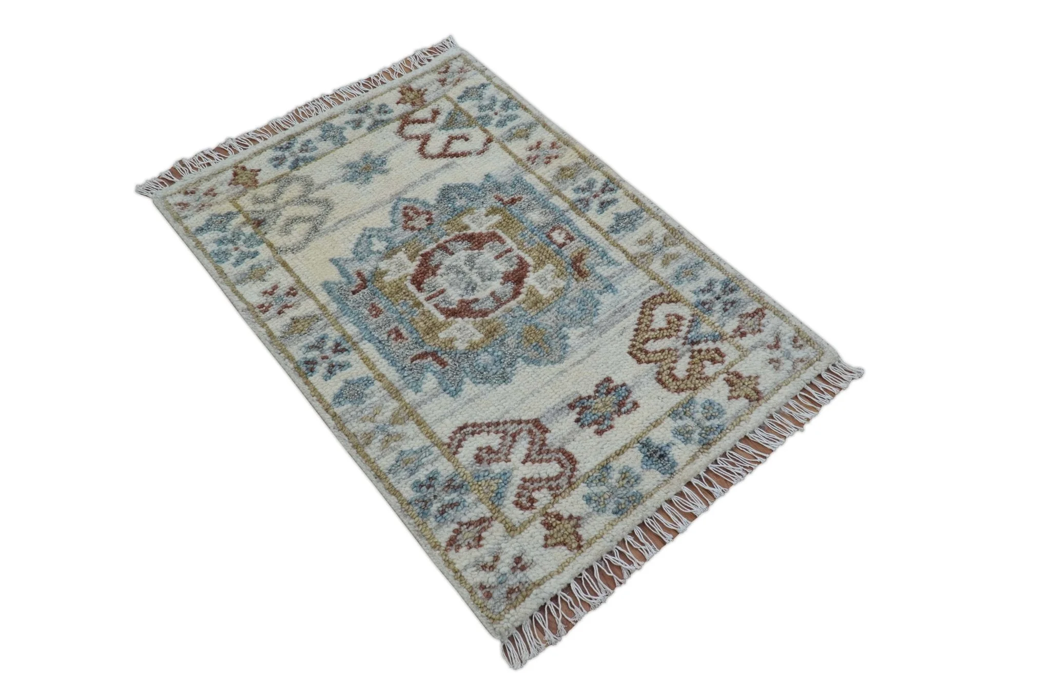 Traditional Design Ivory Hand knotted 2x3 Wool Area Rug - Image 9