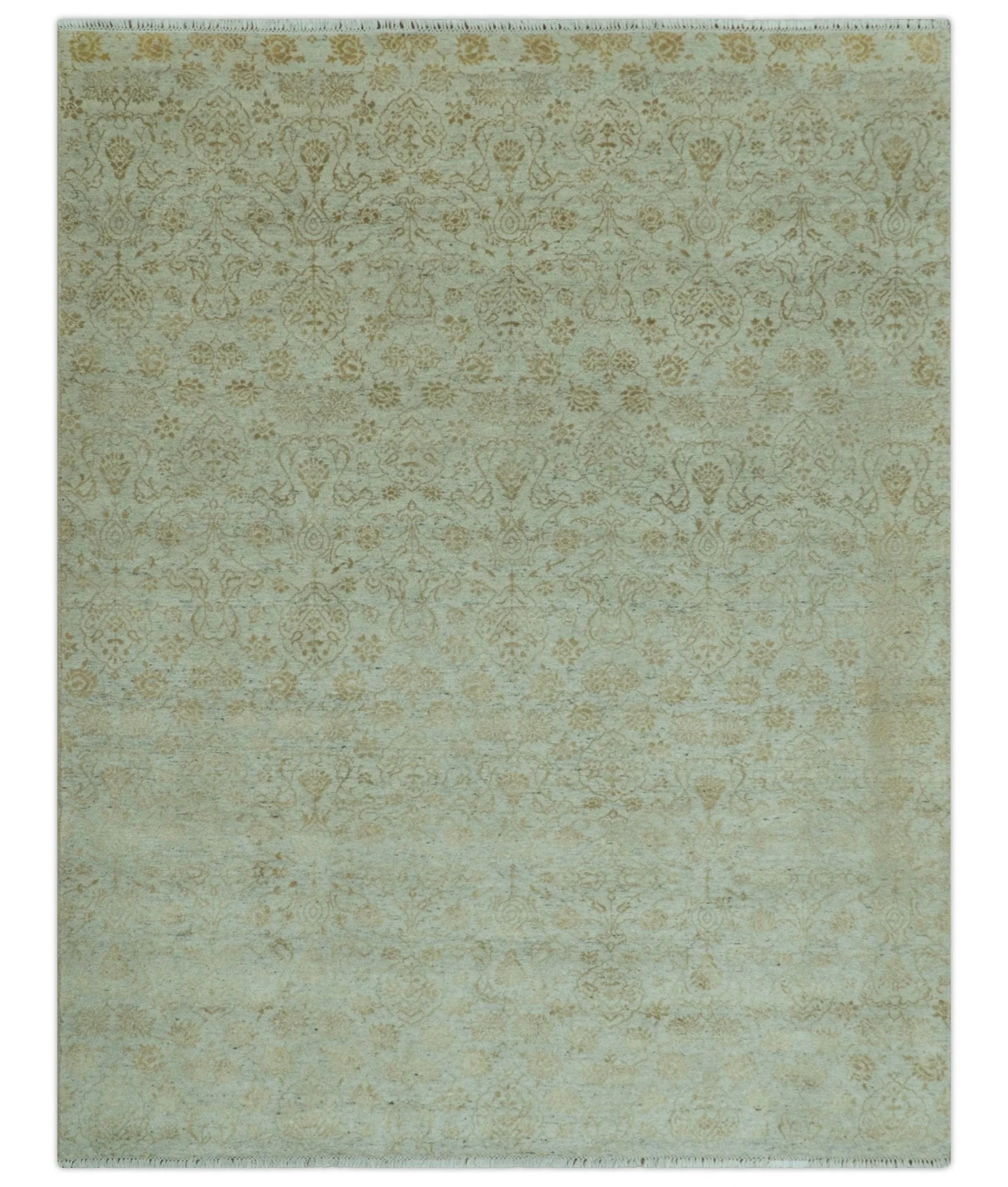 Traditional Design Ivory, Silver and Brown 7x9 Hand Knotted wool rug - Image 9