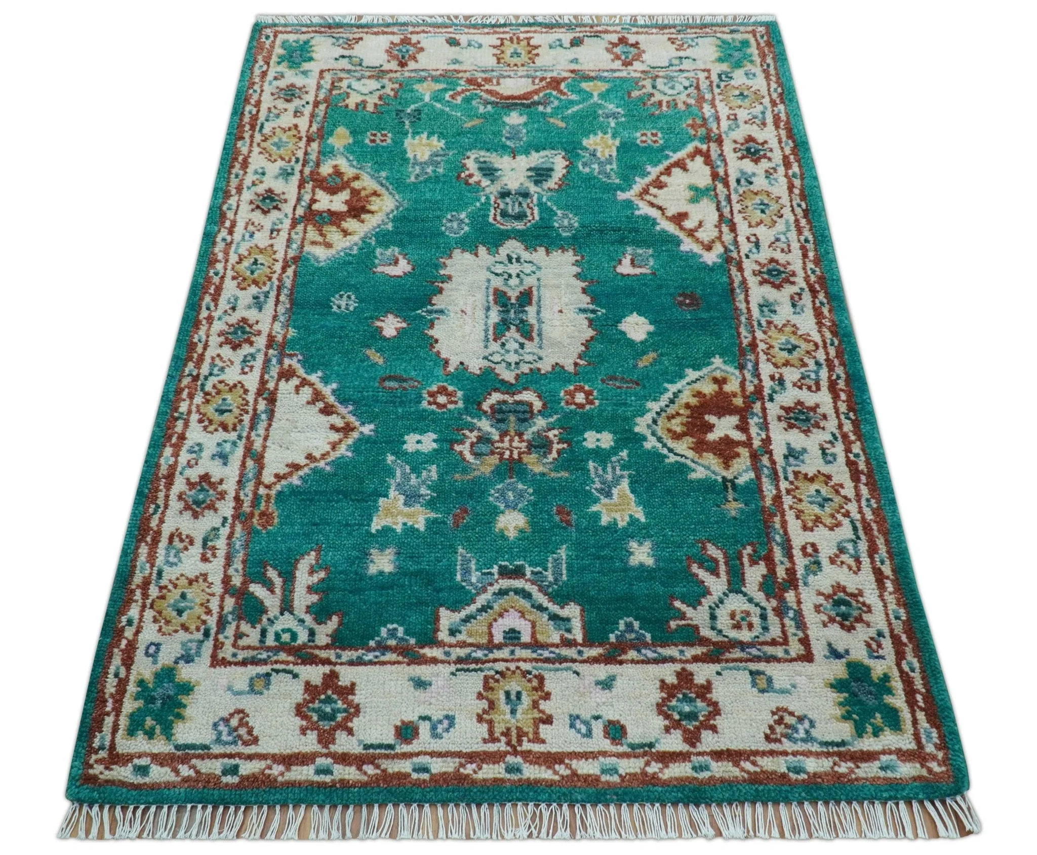 Traditional Design Teal Hand knotted 4x6 Wool Area Rug - Image 10