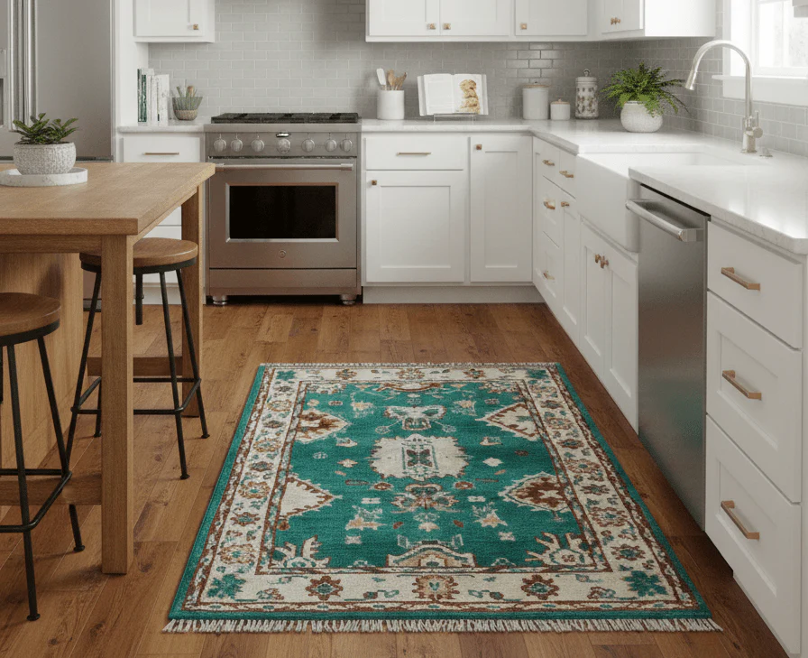 Traditional Design Teal Hand knotted 4x6 Wool Area Rug - Image 2