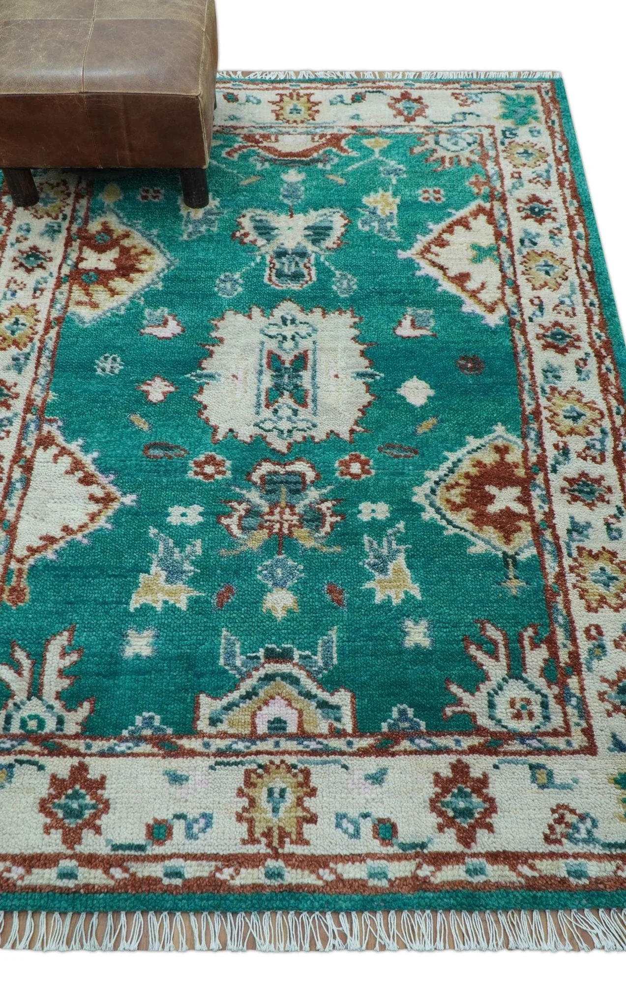 Traditional Design Teal Hand knotted 4x6 Wool Area Rug - Image 3