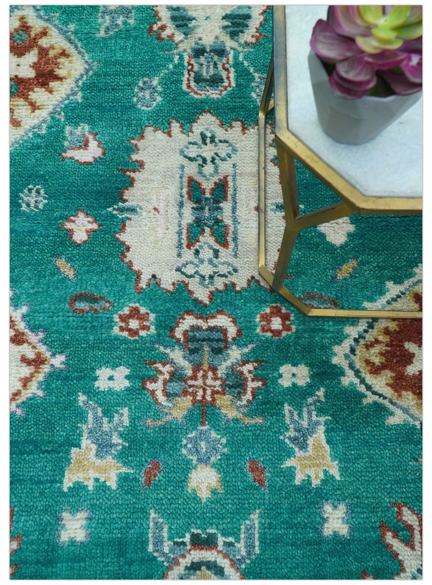Traditional Design Teal Hand knotted 4x6 Wool Area Rug - Image 4