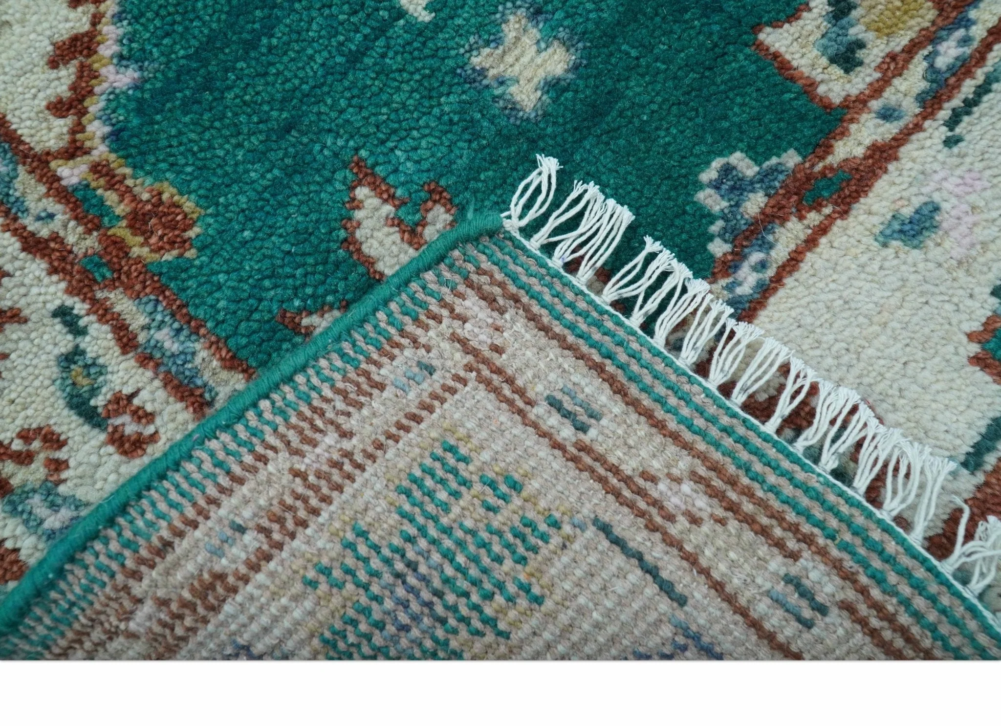 Traditional Design Teal Hand knotted 4x6 Wool Area Rug - Image 7