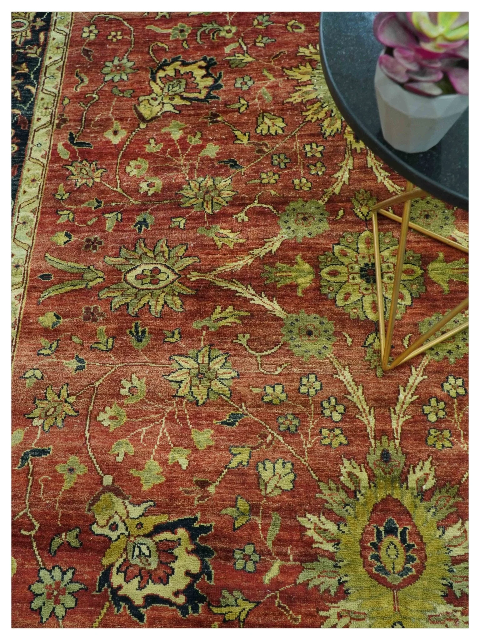Traditional Fine Turkish design Rust And Beige 8x10 Hand Knotted Wool Area Rug - Image 3