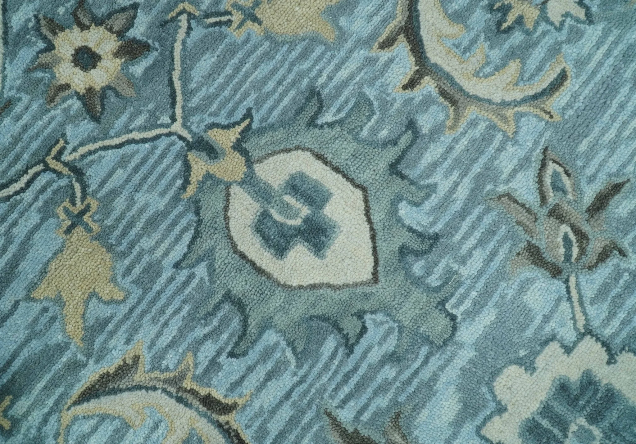 Traditional Floral Aqua, Gray and Beige Hand Tufted Multi size wool area rug - Image 4