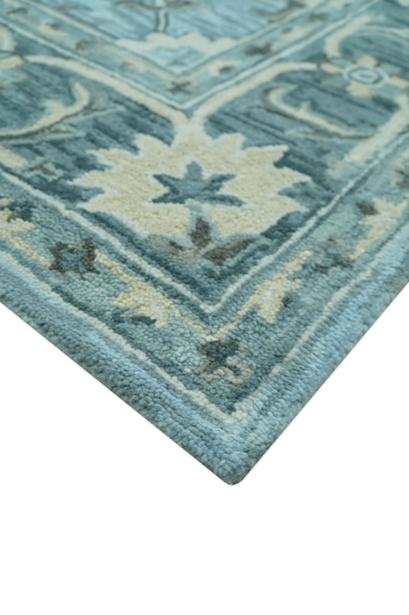Traditional Floral Aqua, Gray and Beige Hand Tufted Multi size wool area rug - Image 5