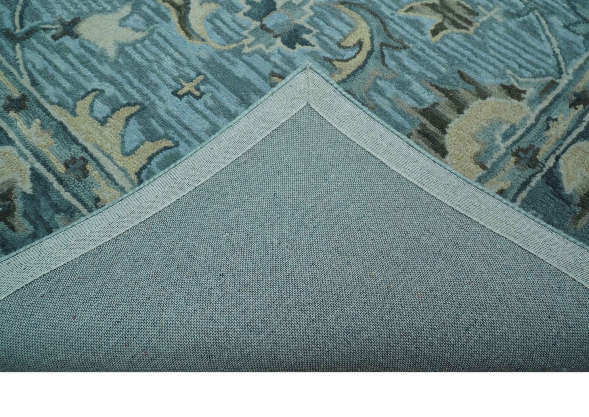 Traditional Floral Aqua, Gray and Beige Hand Tufted Multi size wool area rug - Image 6