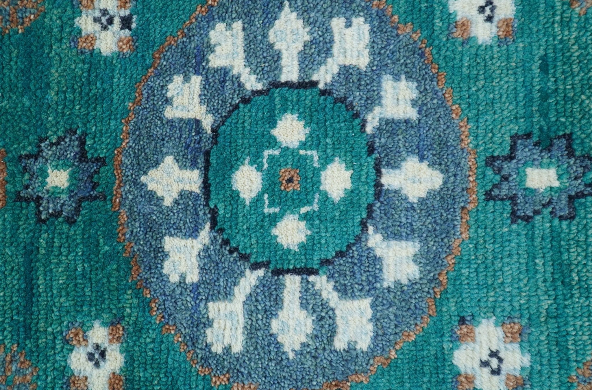 Traditional Khotan Design Teal And Beige Hand knotted 4x6  Wool Area Rug - Image 3