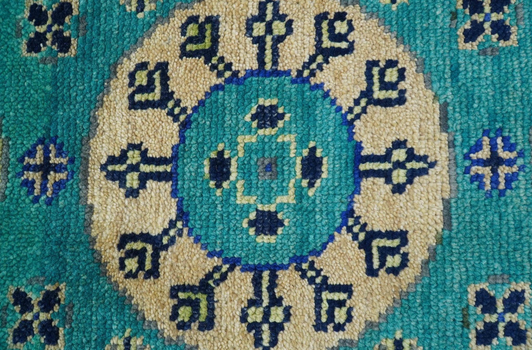Traditional Khotan Design Teal Hand knotted 3x6 Wool Area Rug - Image 3