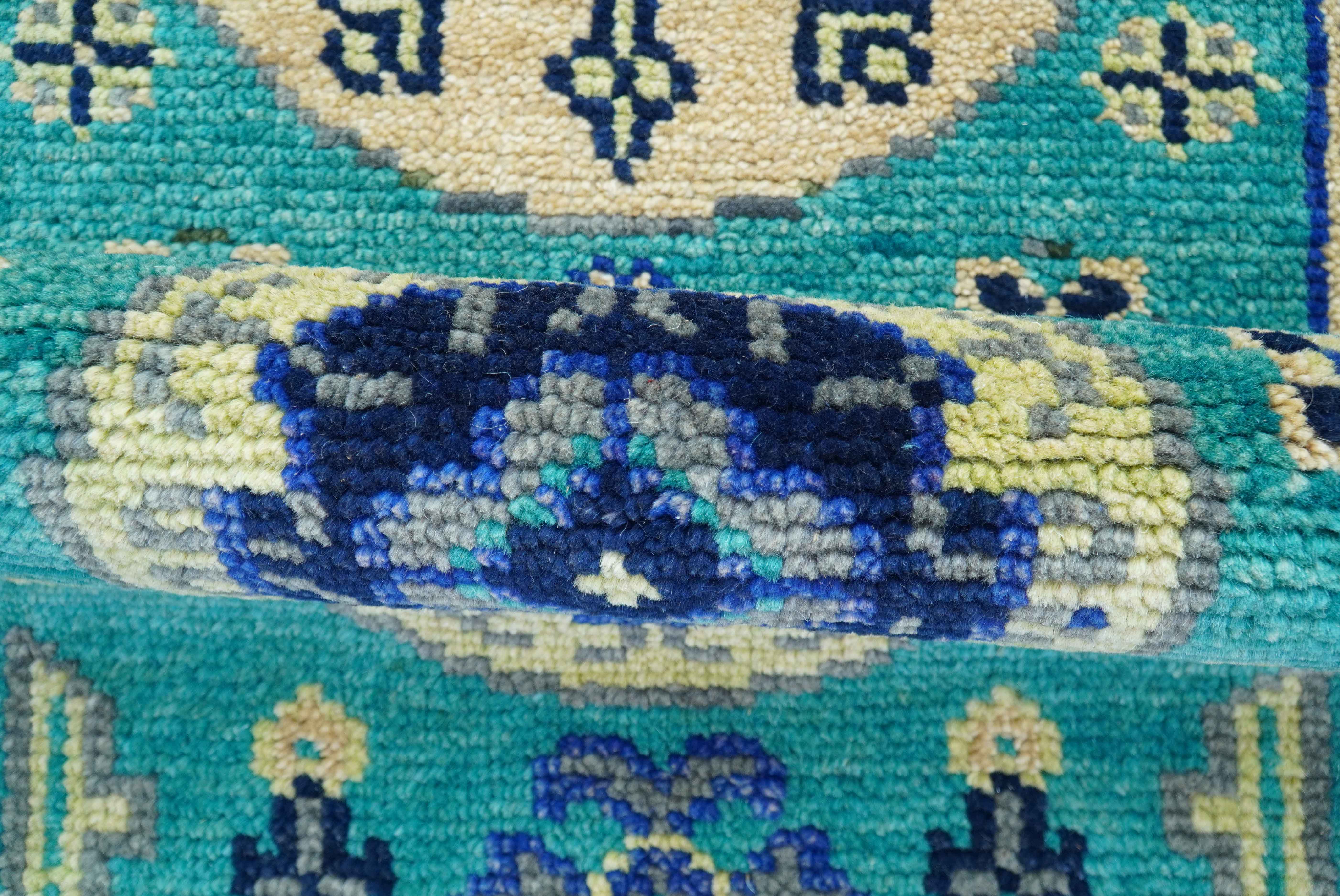 Traditional Khotan Design Teal Hand knotted 3x6 Wool Area Rug - Image 9