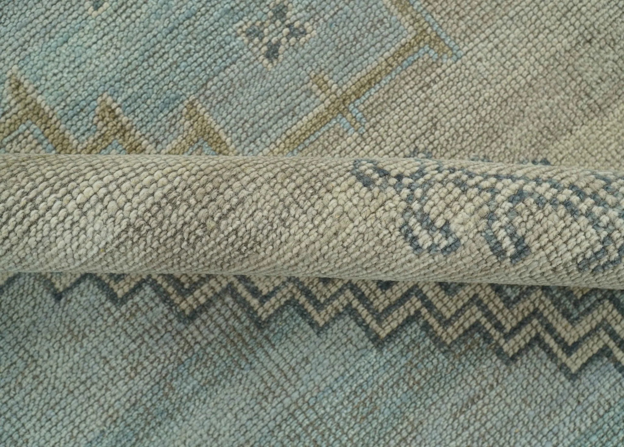 Traditional Medallion Design Blue and Beige Hand Knotted Wool Rug Custom Made - Image 7