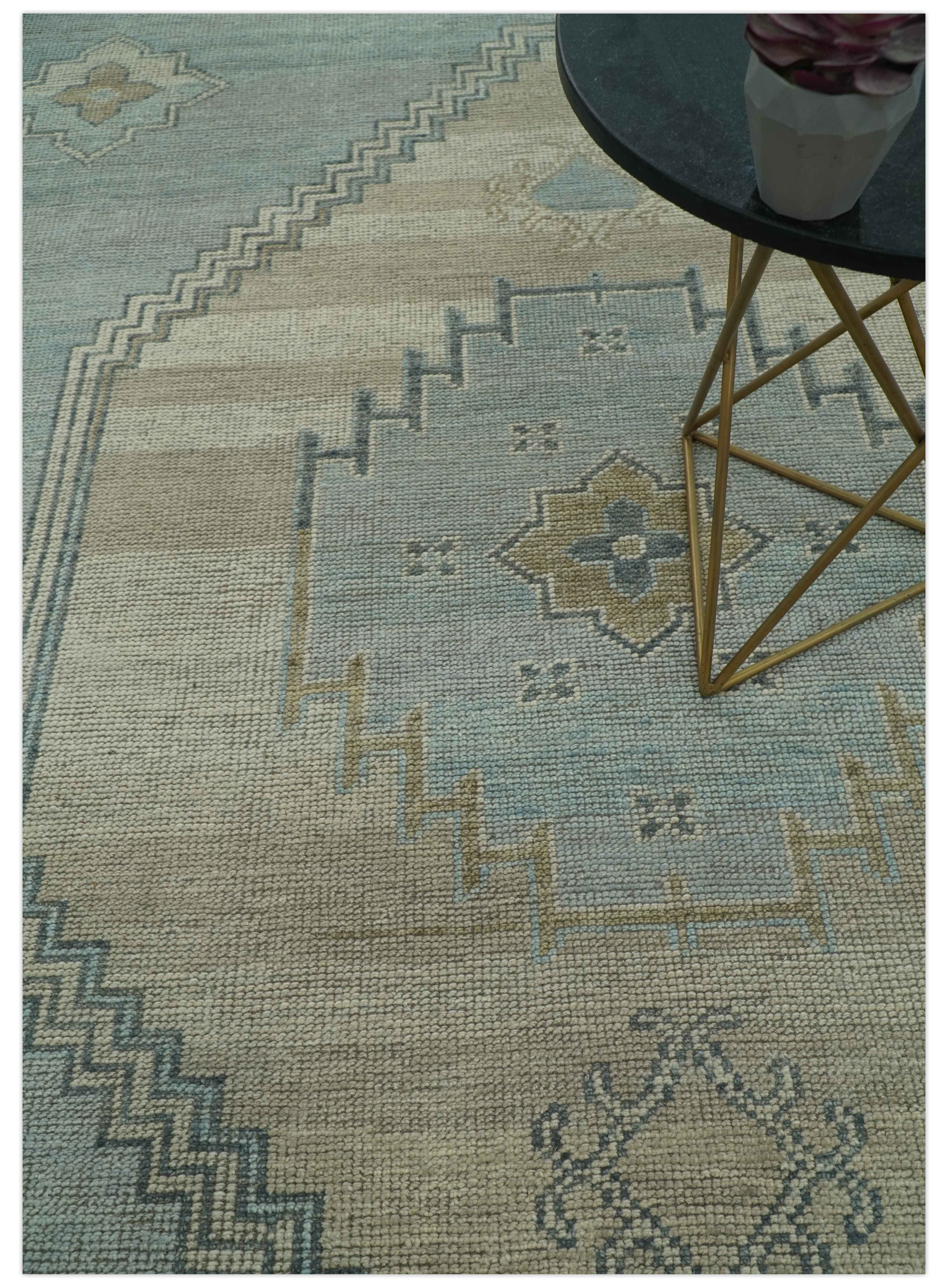 Traditional Medallion Design Blue and Beige Hand Knotted Wool Rug Custom Made - Image 8