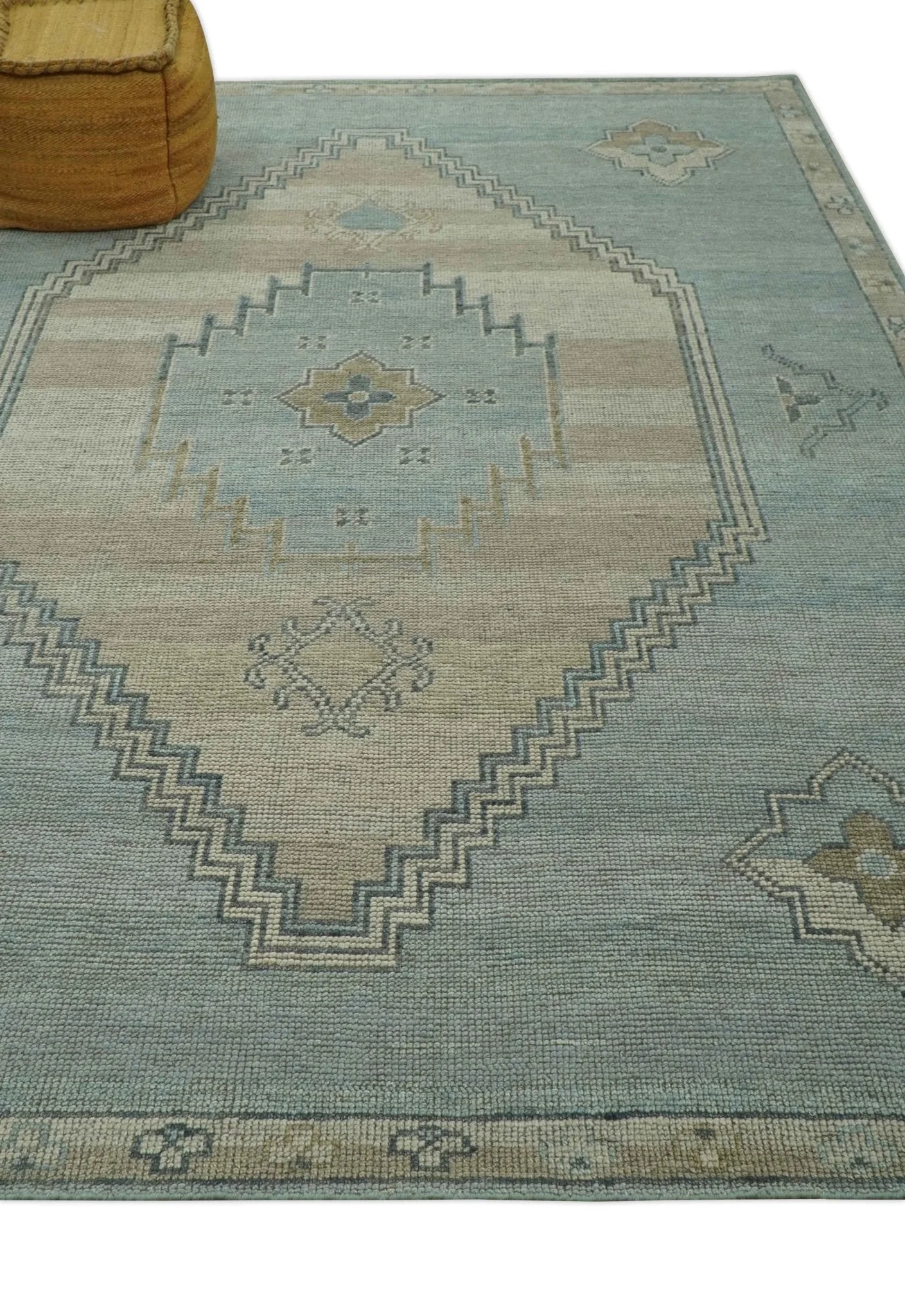 Traditional Medallion Design Blue and Beige Hand Knotted Wool Rug Custom Made - Image 9