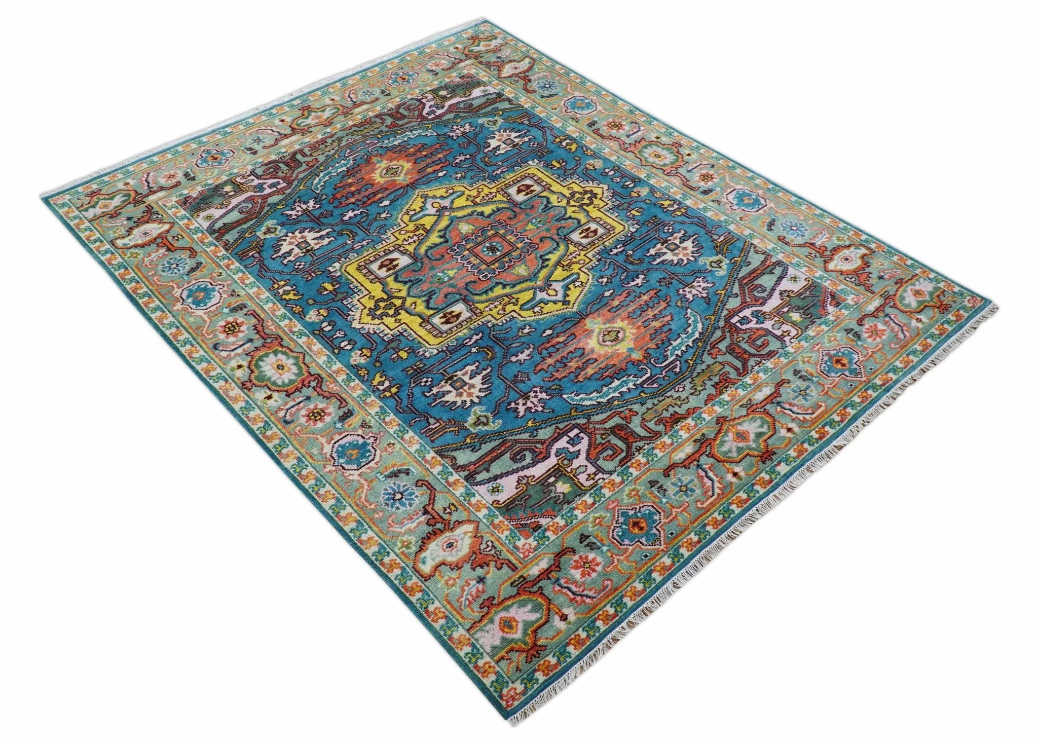 Traditional Medallion Design Blue Hand knotted 8x10 Wool Area Rug - Image 10