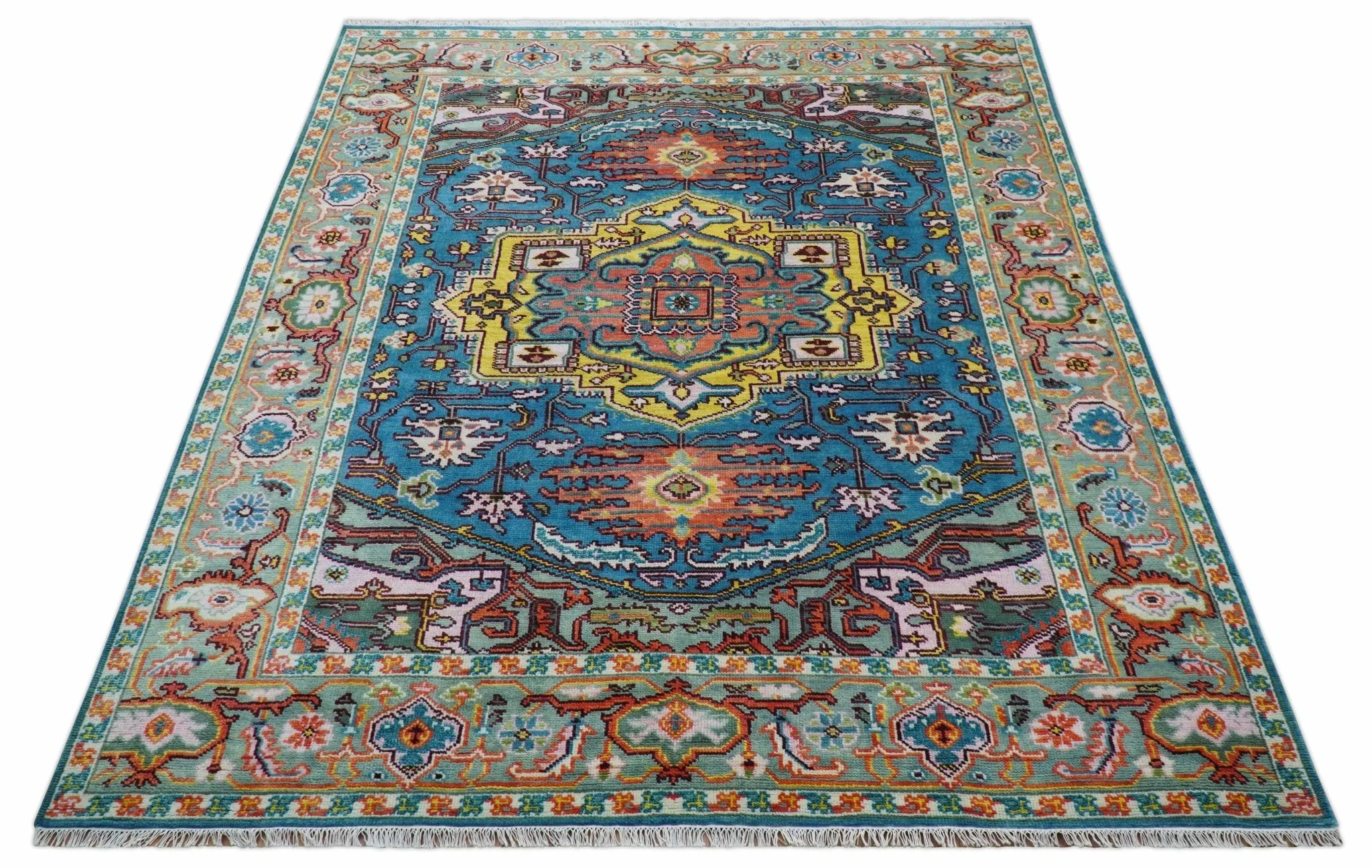 Traditional Medallion Design Blue Hand knotted 8x10 Wool Area Rug - Image 11