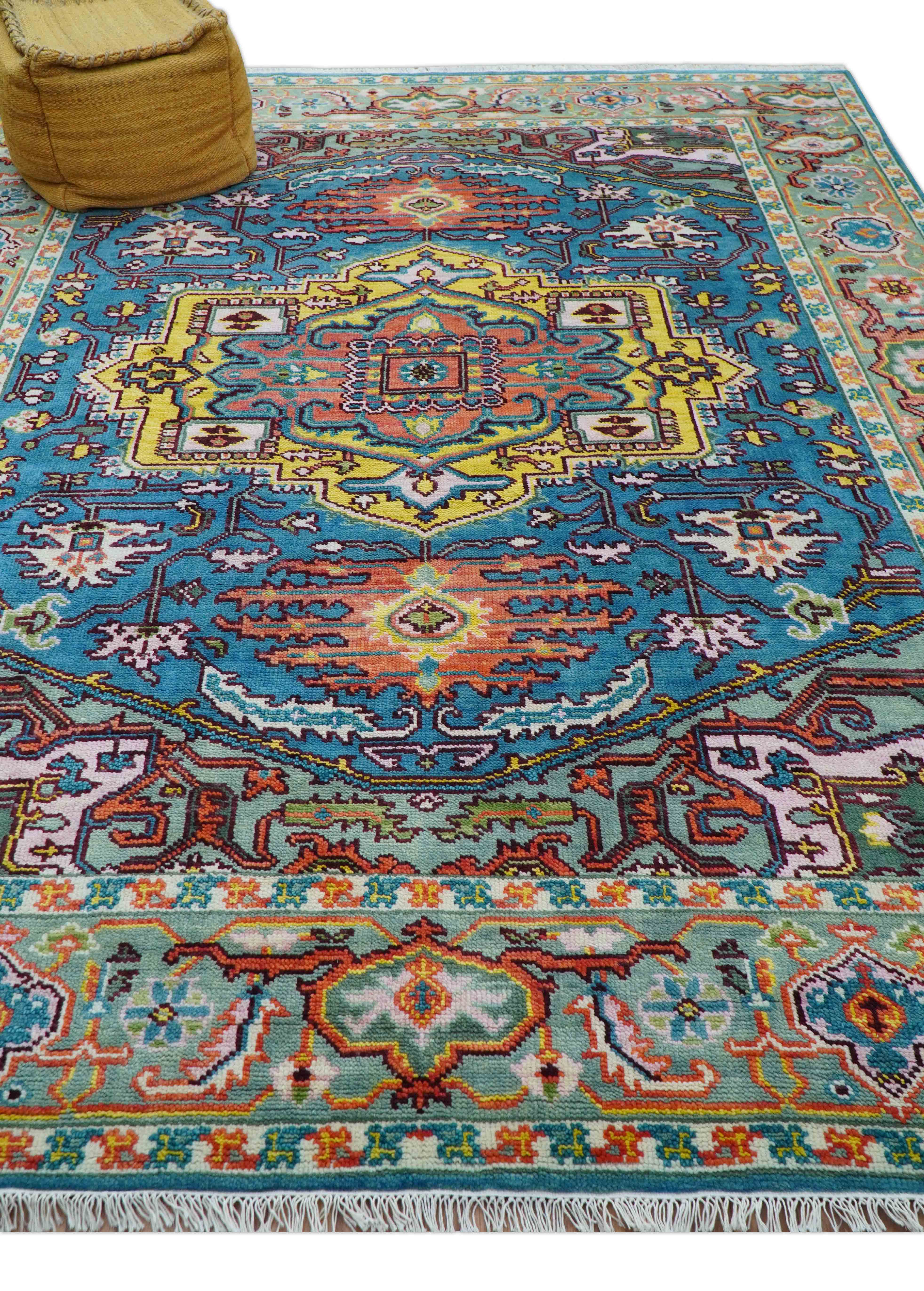 Traditional Medallion Design Blue Hand knotted 8x10 Wool Area Rug - Image 4