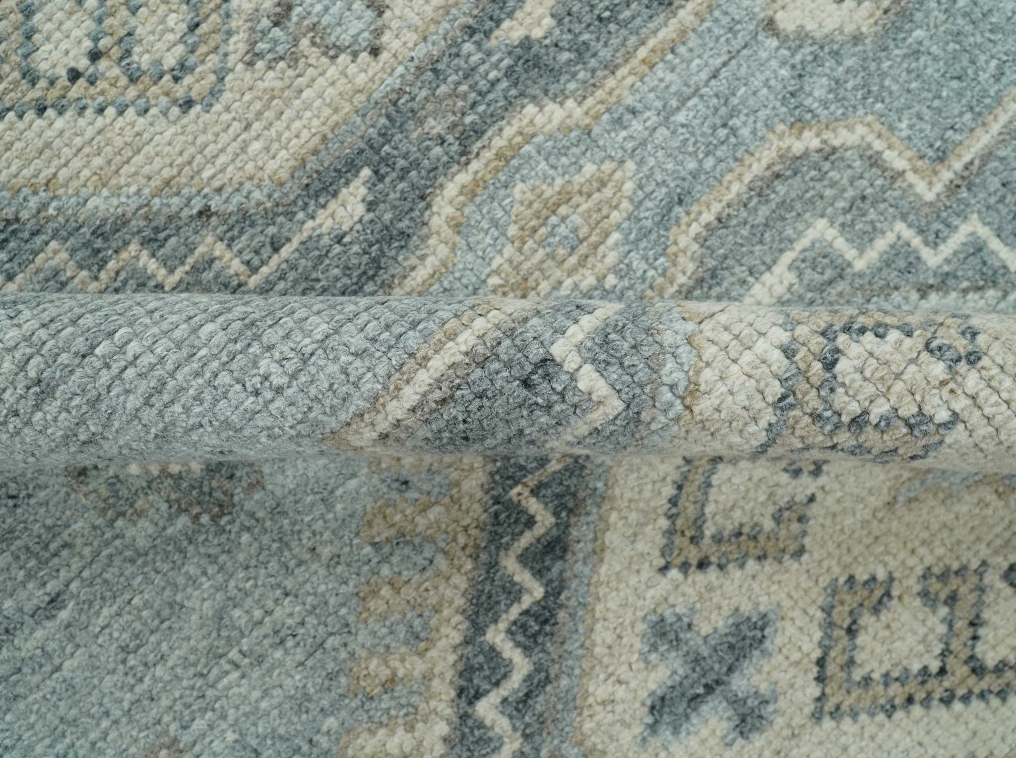 Traditional Medallions Design Blue And Beige Custom Made Wool And Linen Blend Rug - Image 7