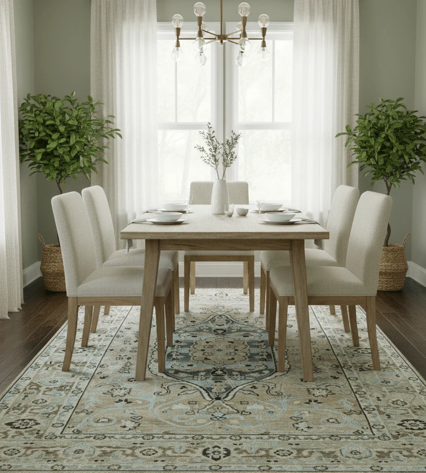 Traditional Oriental Design Beige Hand knotted 6x8.7 Wool Area Rug - Image 2