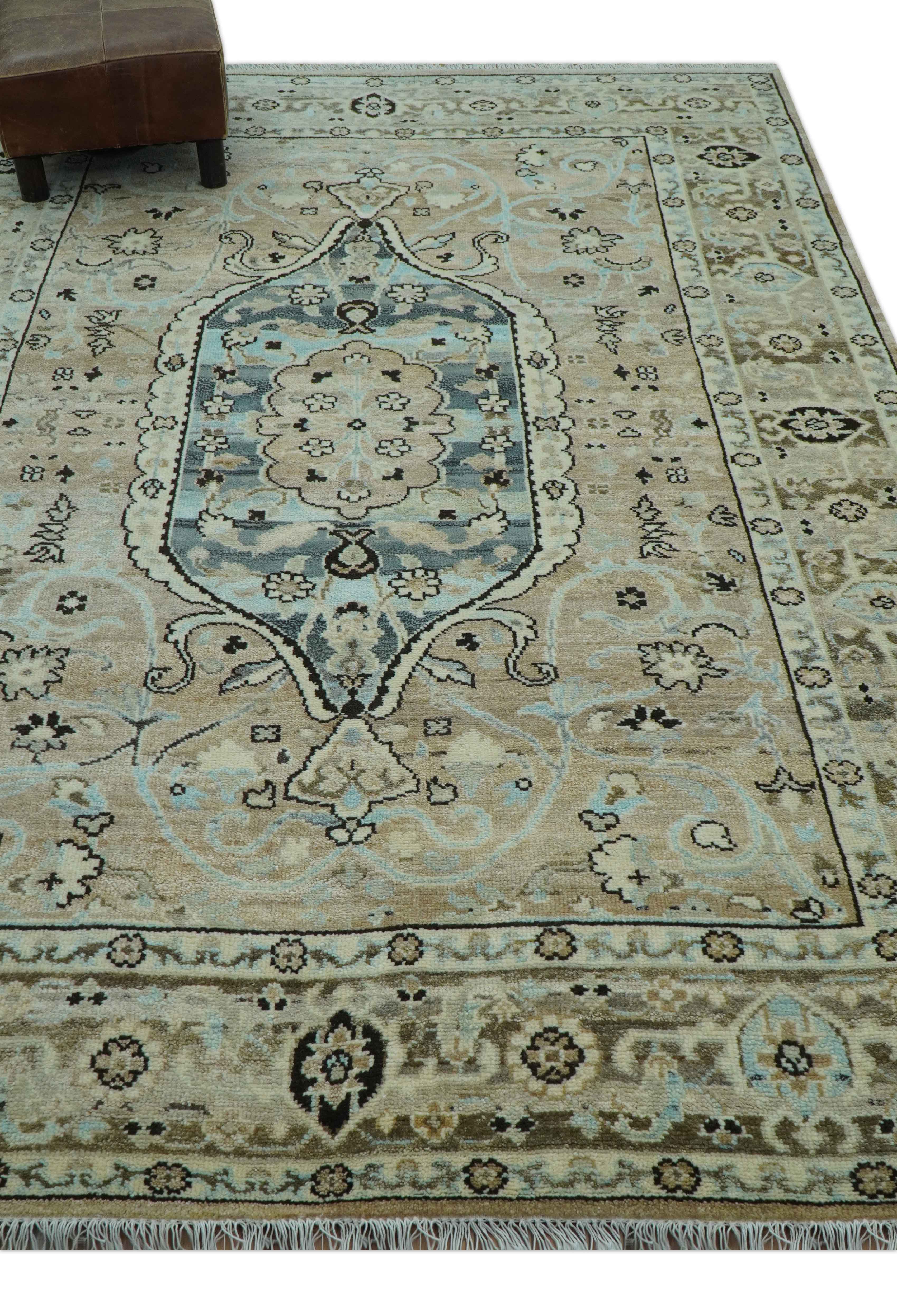 Traditional Oriental Design Beige Hand knotted 6x8.7 Wool Area Rug - Image 3