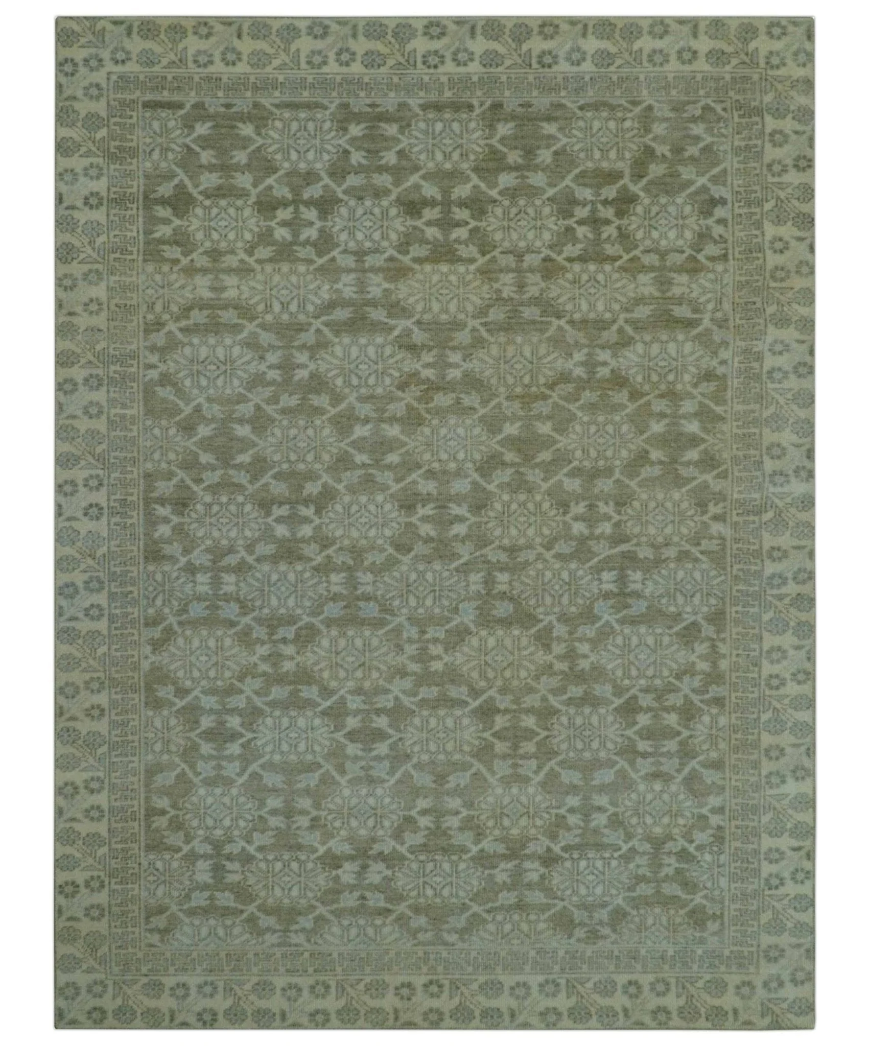 Traditional Oriental Design Brown, Blue And Beige Hand Knotted 6x8 Wool Area Rug - Image 10