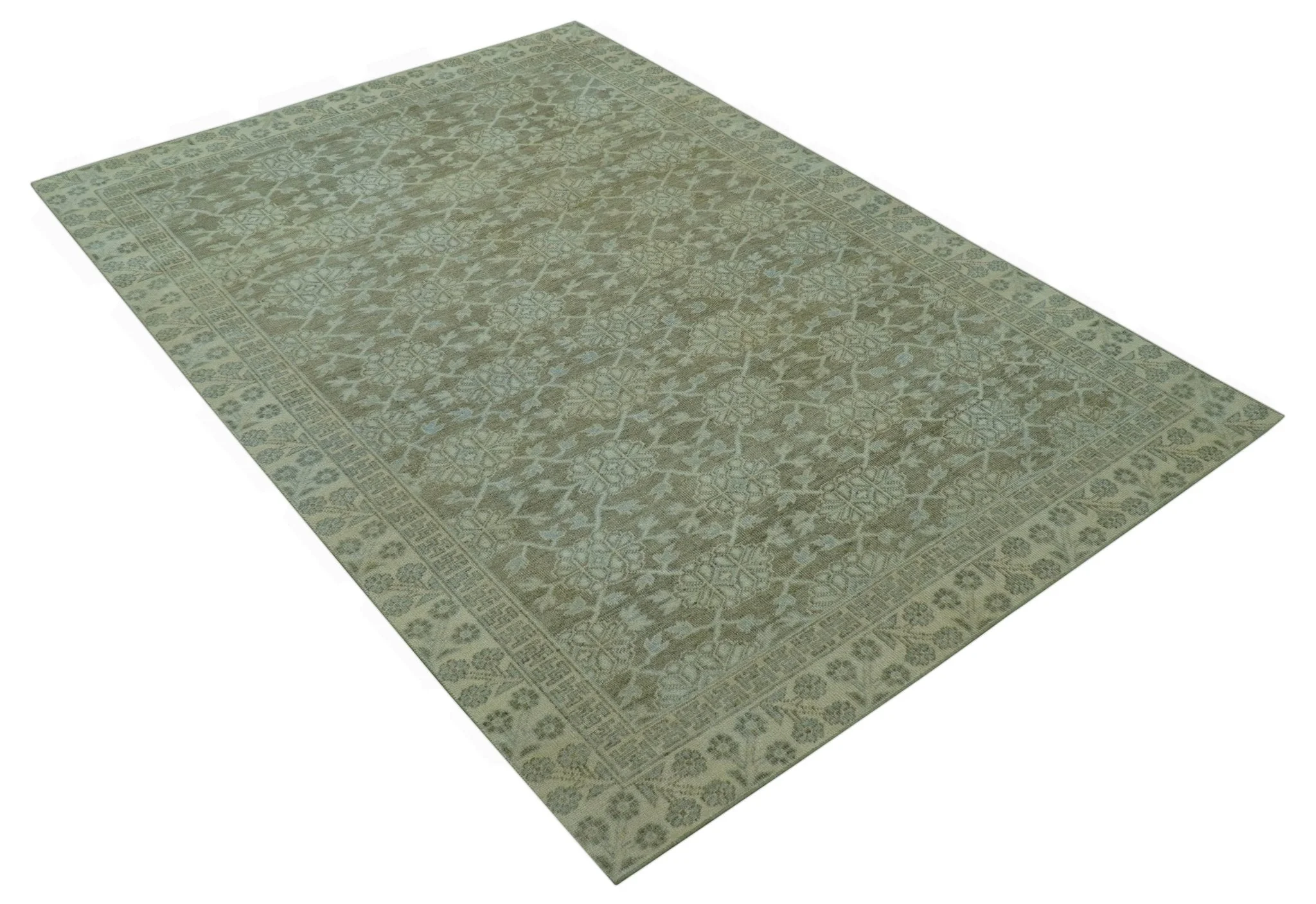 Traditional Oriental Design Brown, Blue And Beige Hand Knotted 6x8 Wool Area Rug - Image 11