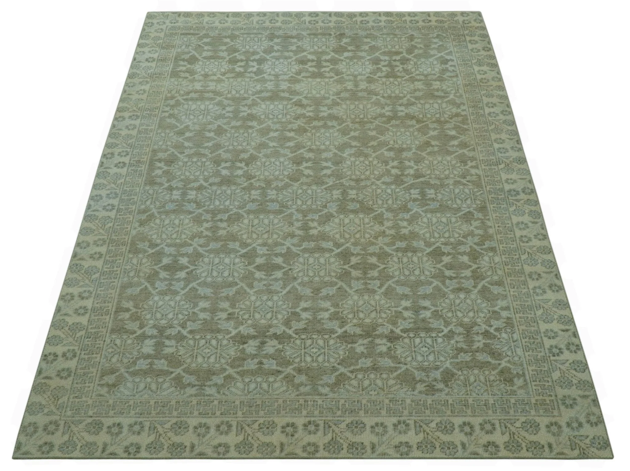 Traditional Oriental Design Brown, Blue And Beige Hand Knotted 6x8 Wool Area Rug - Image 12