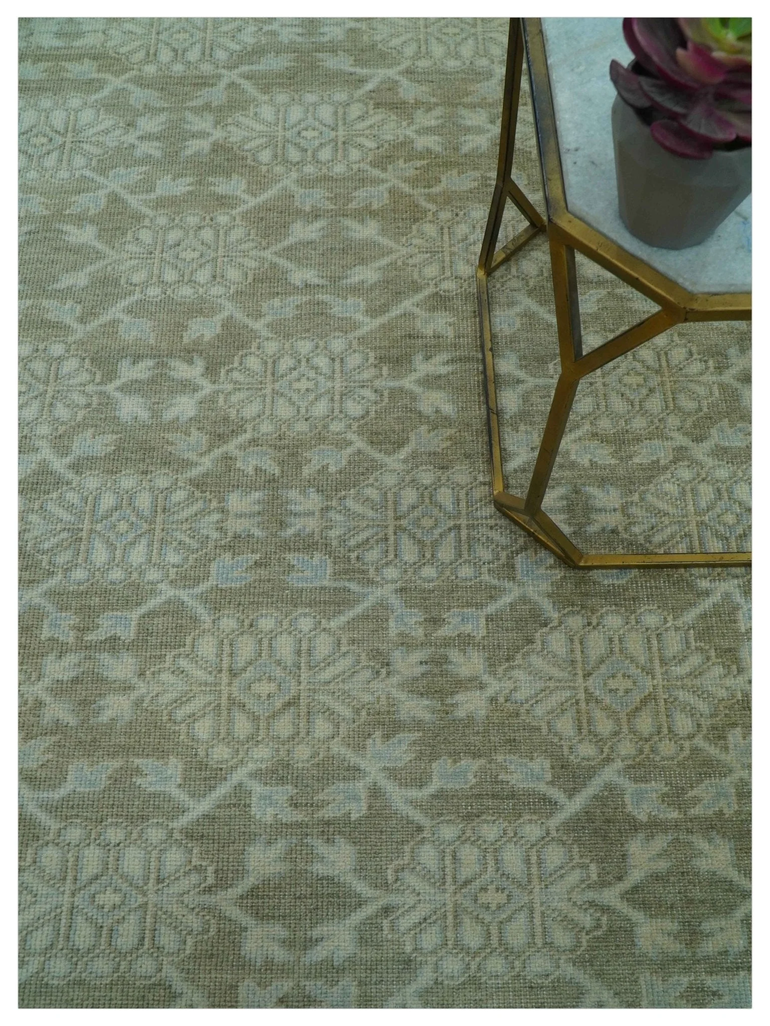 Traditional Oriental Design Brown, Blue And Beige Hand Knotted 6x8 Wool Area Rug - Image 3