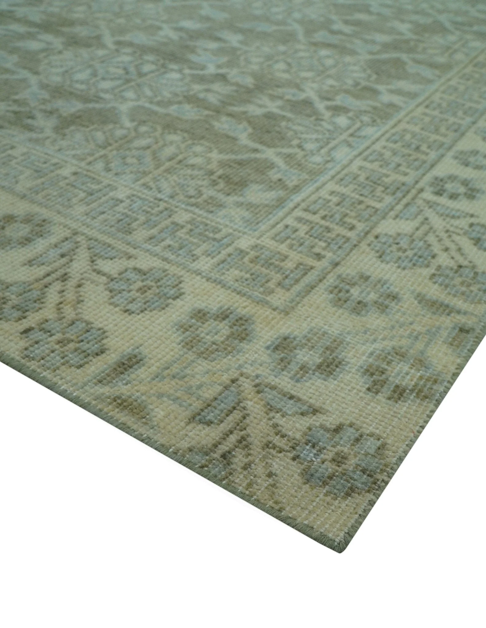 Traditional Oriental Design Brown, Blue And Beige Hand Knotted 6x8 Wool Area Rug - Image 8