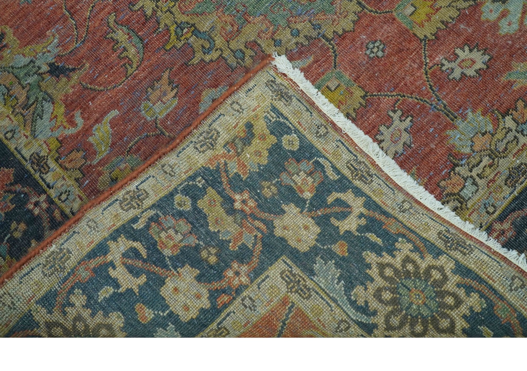 Traditional Oriental Design Fine Rust And Blue Hand Knotted 4x6 Wool Area Rug - Image 5