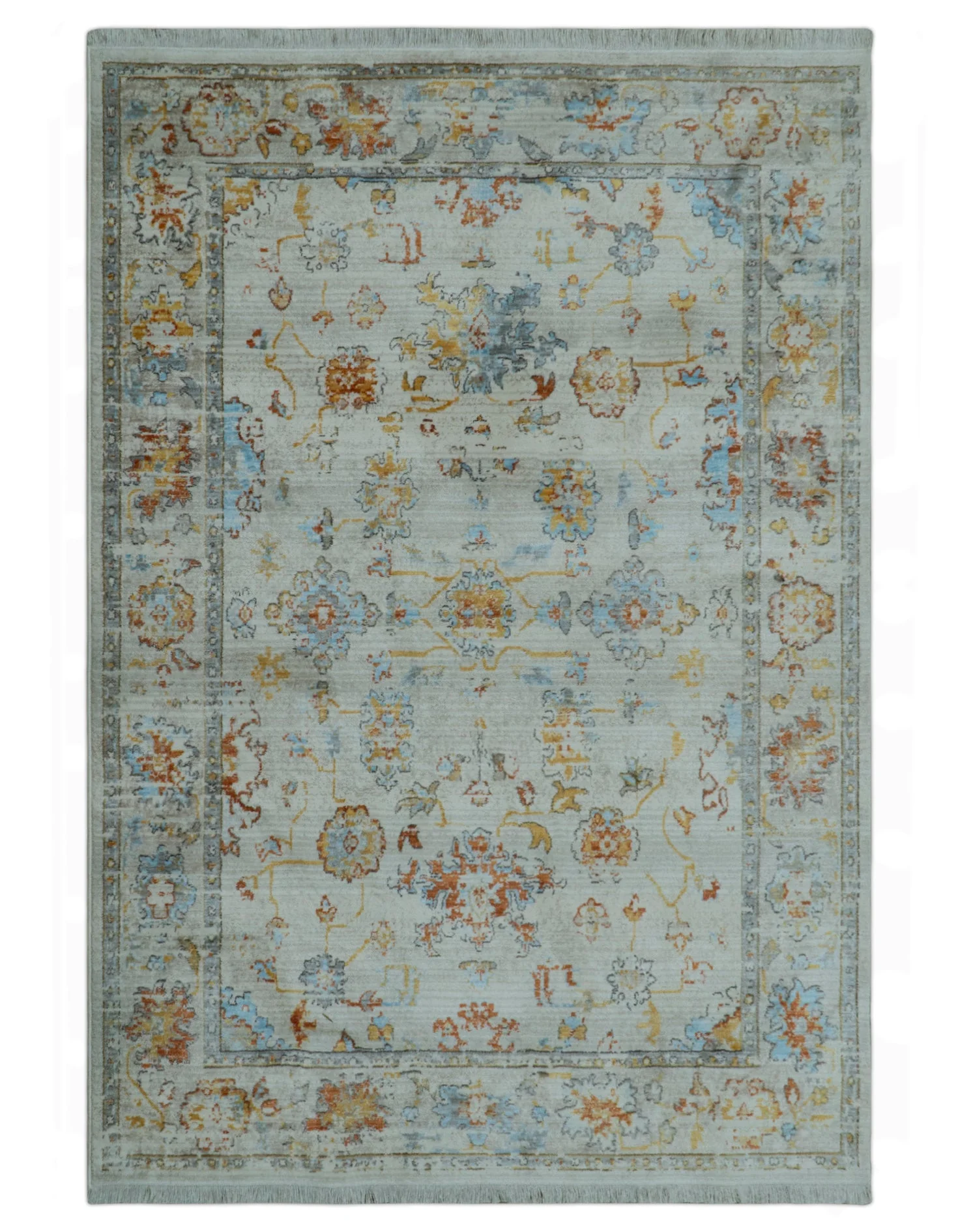 Traditional Oriental Design Silver And Rust Machine Woven 4x5.7 Polyester Area Rug