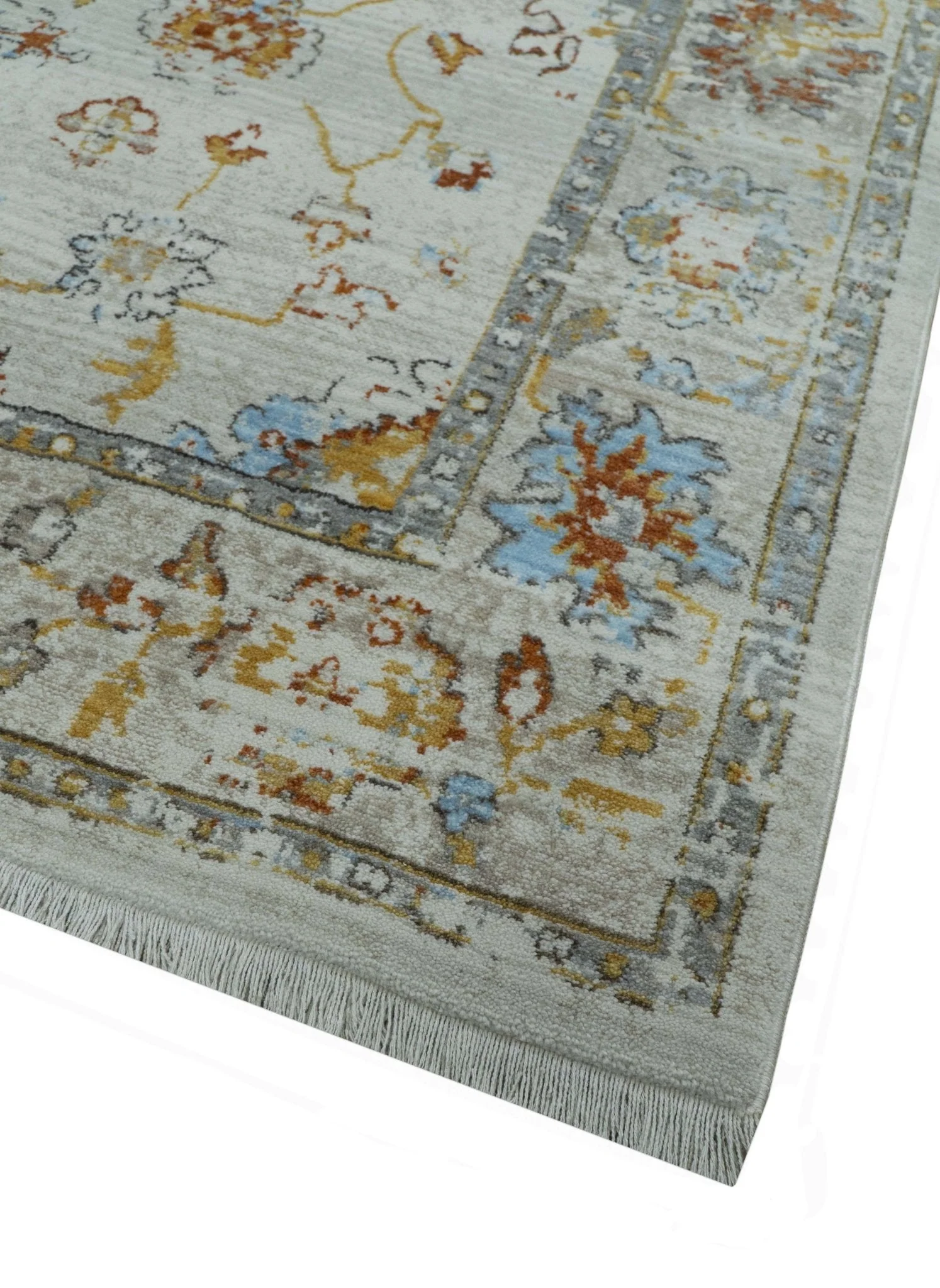 Traditional Oriental Design Silver And Rust Machine Woven 4x5.7 Polyester Area Rug - Image 4