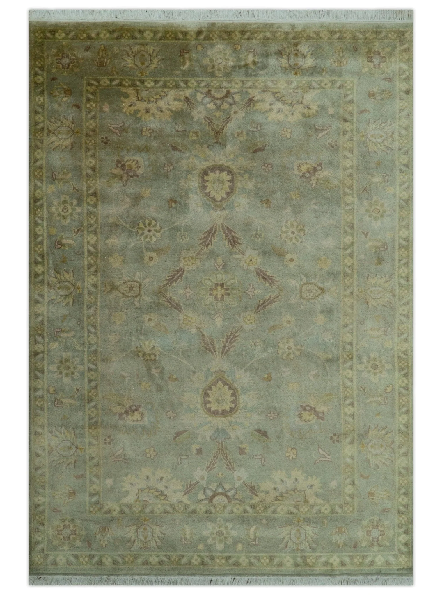 Traditional Oushak Design Antique Green And Brown  6x9 Hand Knotted Wool Rug - Image 10