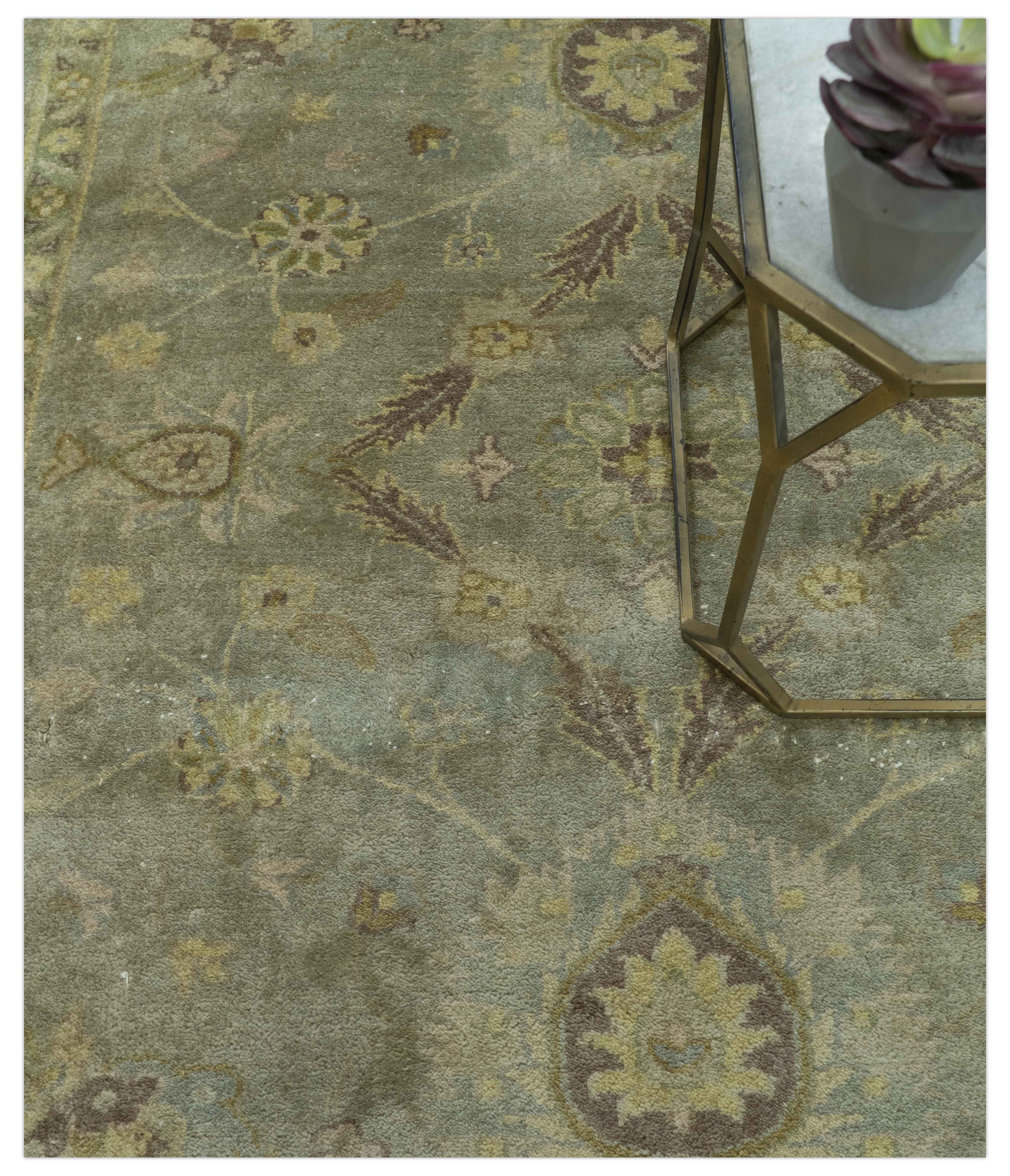 Traditional Oushak Design Antique Green And Brown  6x9 Hand Knotted Wool Rug - Image 3
