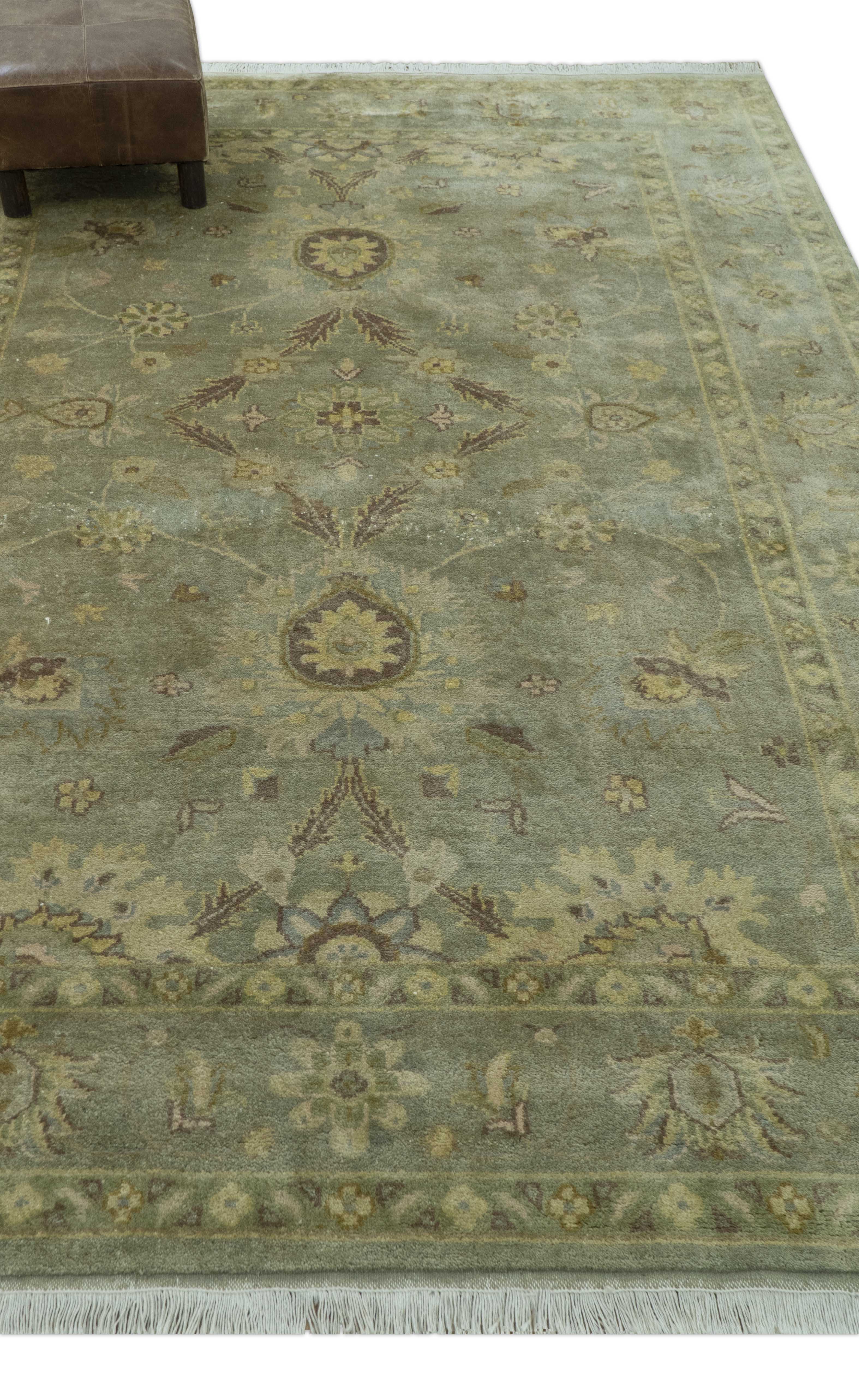 Traditional Oushak Design Antique Green And Brown  6x9 Hand Knotted Wool Rug - Image 4