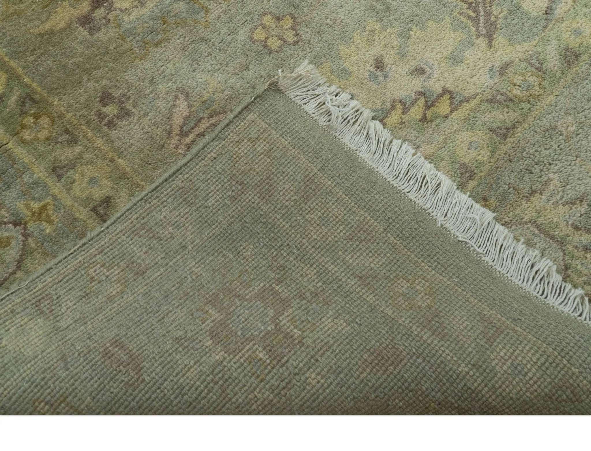 Traditional Oushak Design Antique Green And Brown  6x9 Hand Knotted Wool Rug - Image 6