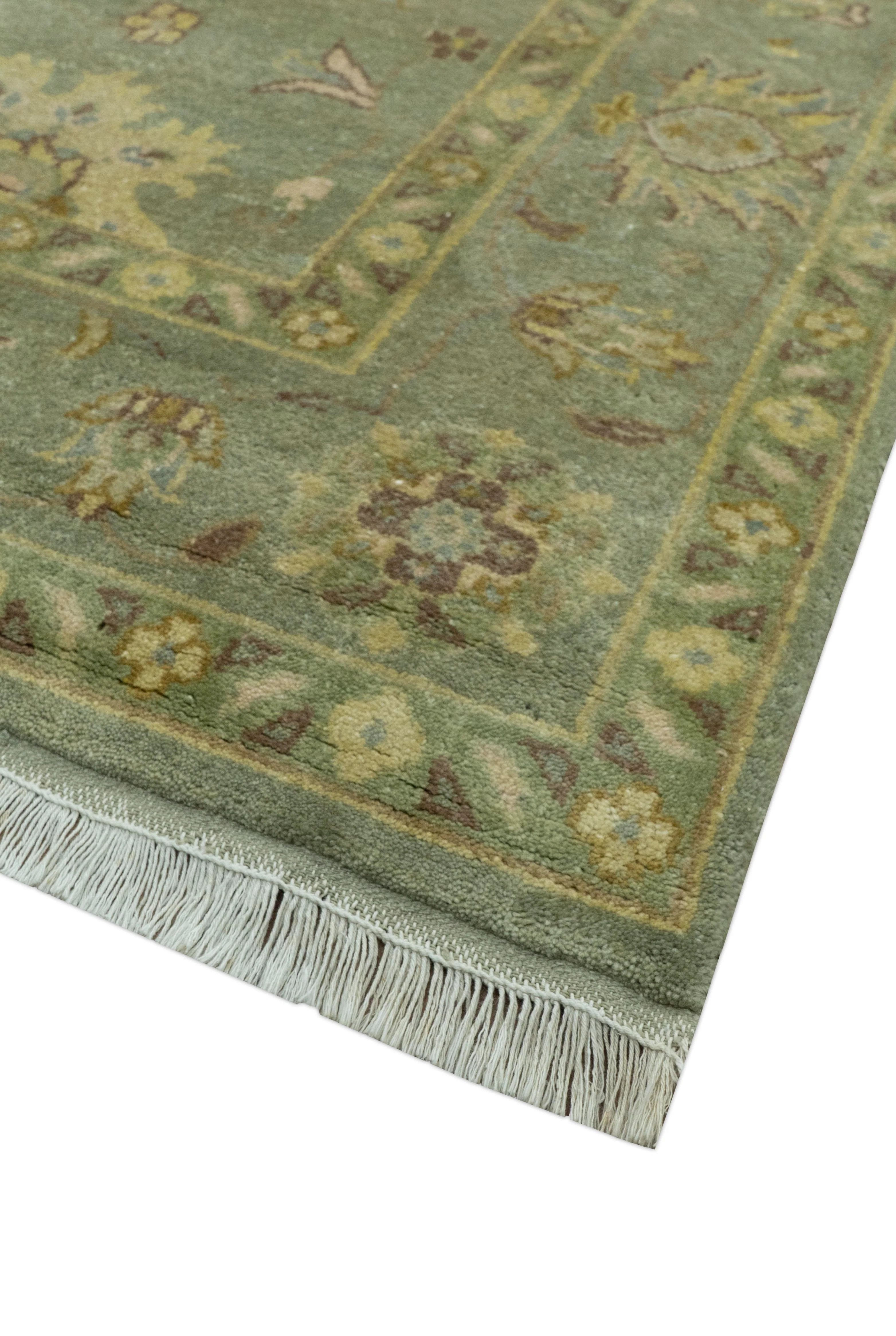 Traditional Oushak Design Antique Green And Brown  6x9 Hand Knotted Wool Rug - Image 9