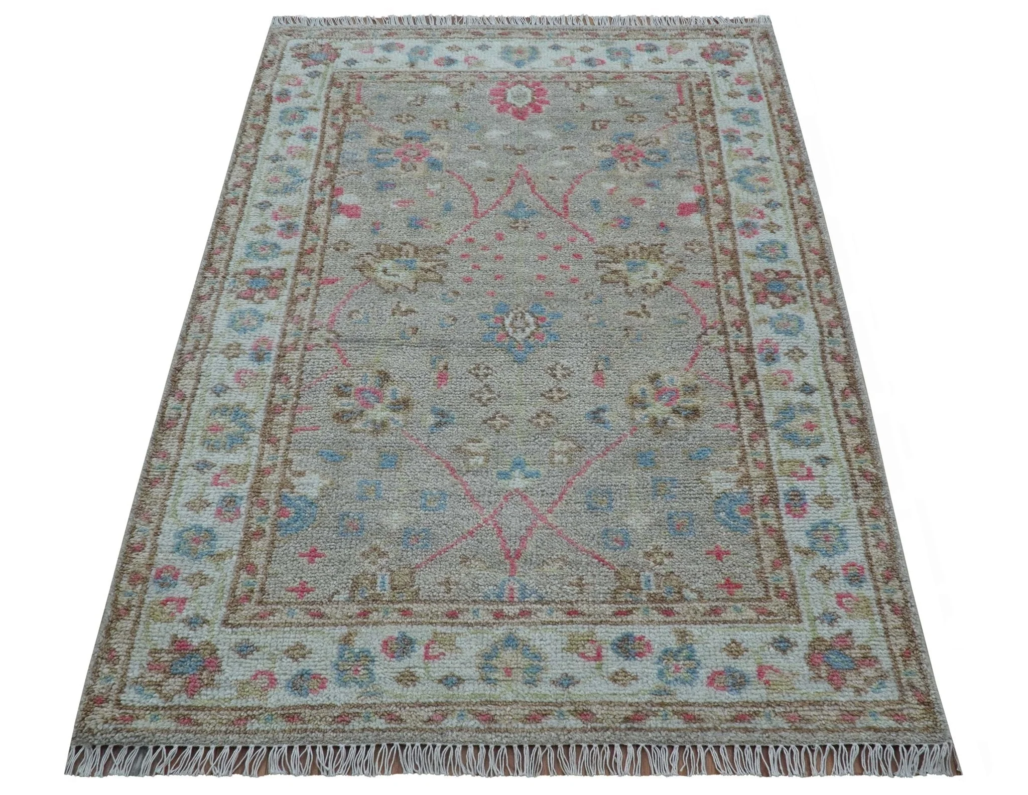 Traditional Oushak Design Beige And Blue 4x6 Hand knotted Wool Area Rug - Image 11