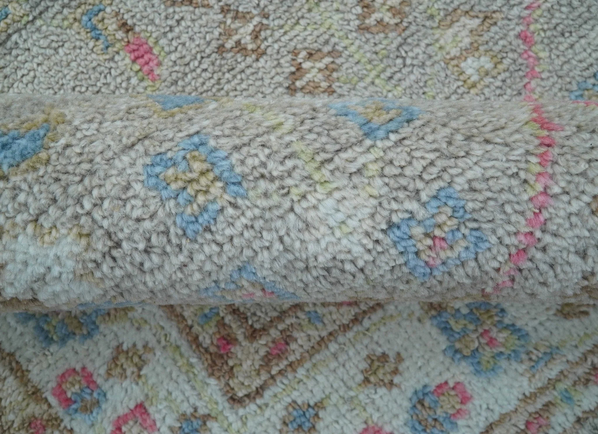 Traditional Oushak Design Beige And Blue 4x6 Hand knotted Wool Area Rug - Image 5