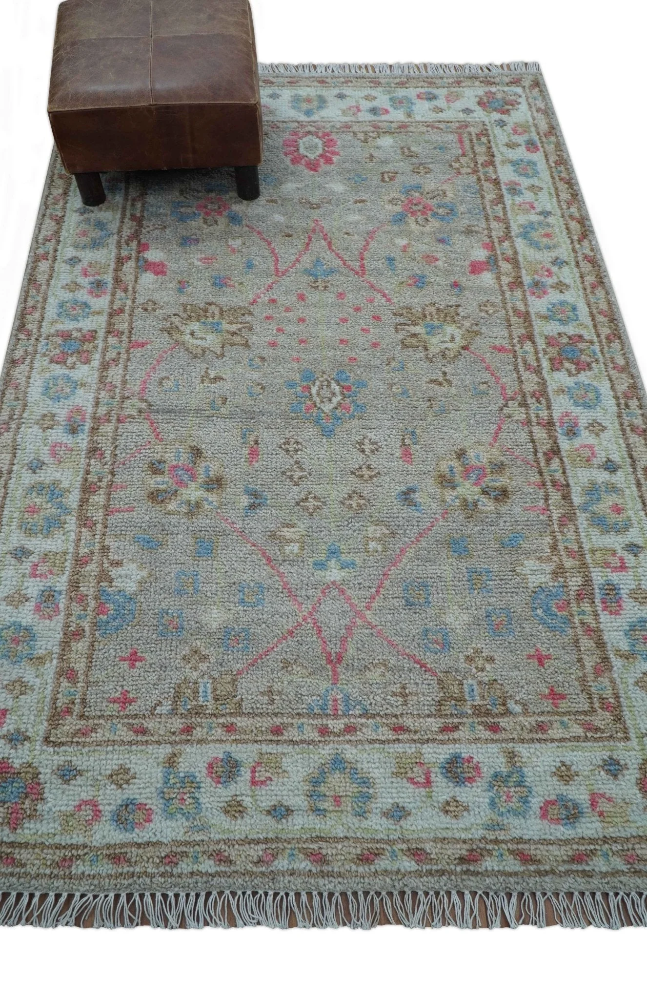 Traditional Oushak Design Beige And Blue 4x6 Hand knotted Wool Area Rug - Image 9
