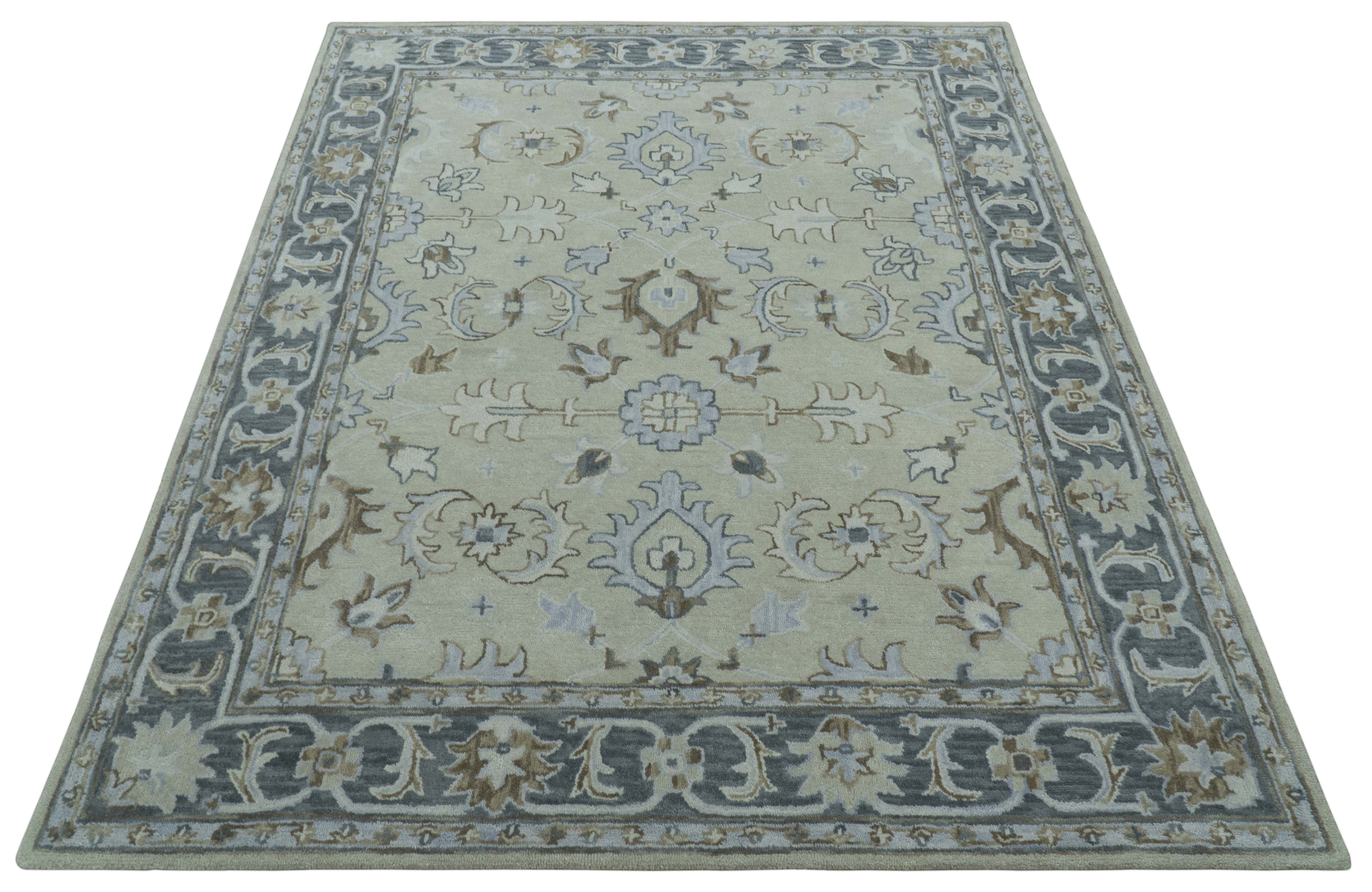 Traditional Oushak Design Beige And Blue Hand Tufted Custom Made Wool Rug - Image 10