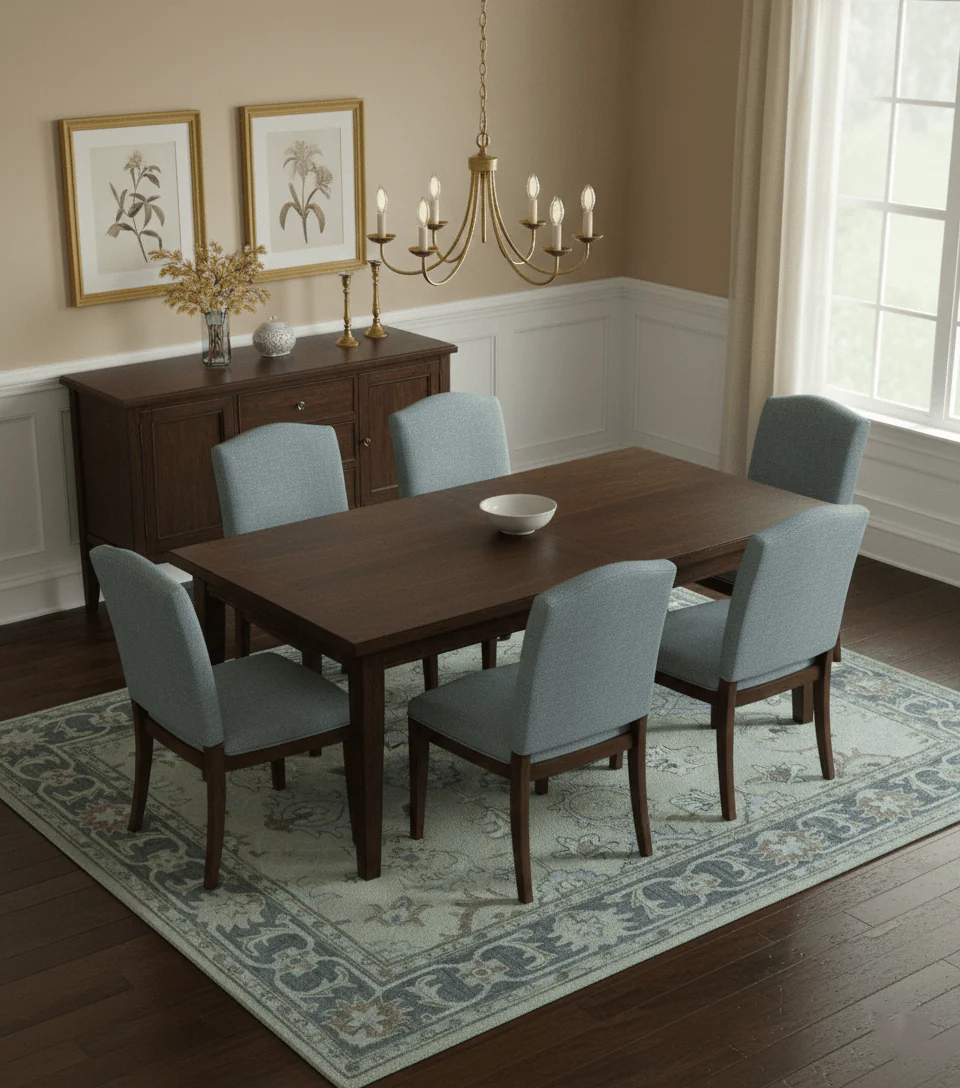 Traditional Oushak Design Beige And Blue Hand Tufted Custom Made Wool Rug - Image 2