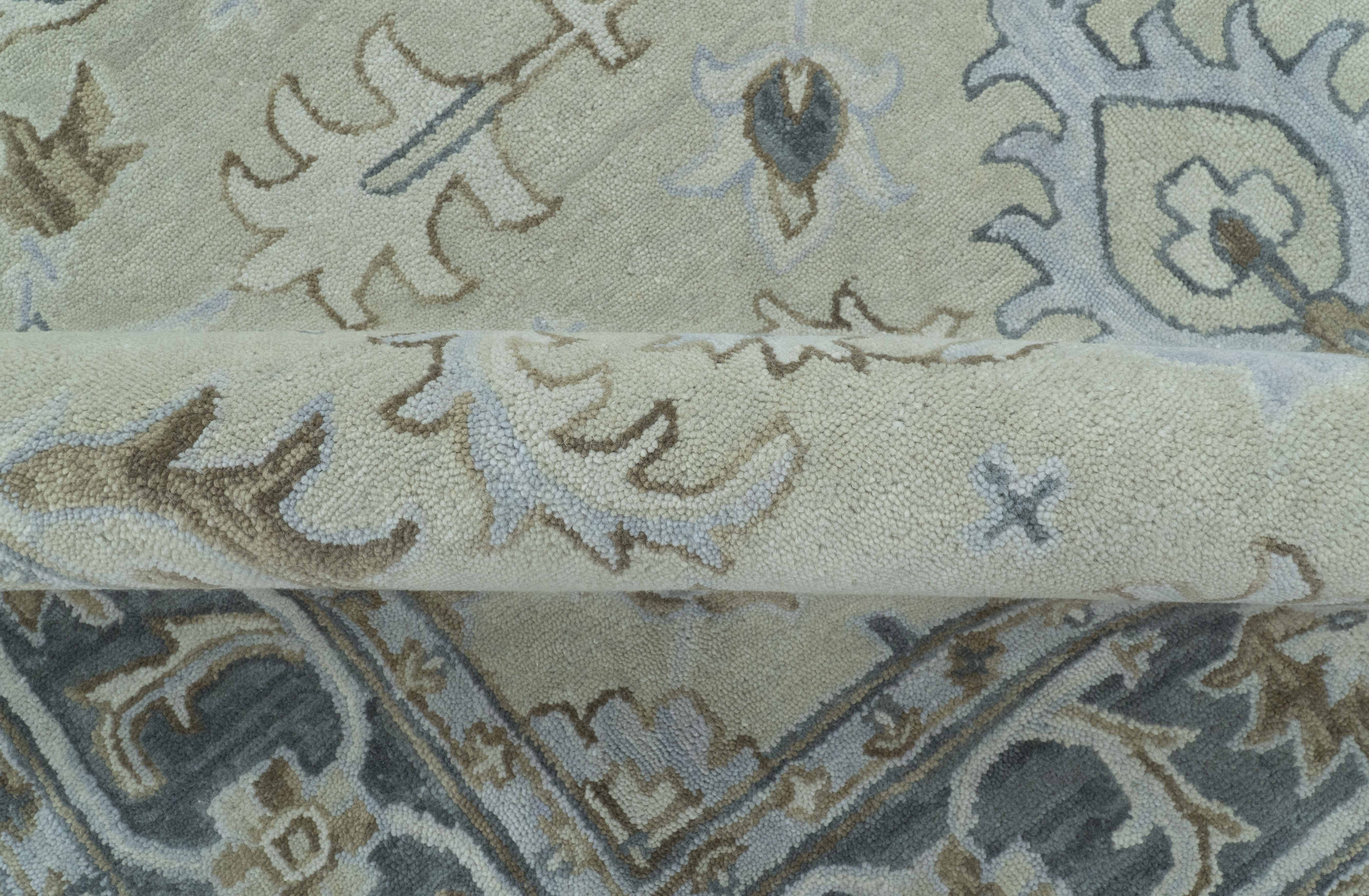Traditional Oushak Design Beige And Blue Hand Tufted Custom Made Wool Rug - Image 9