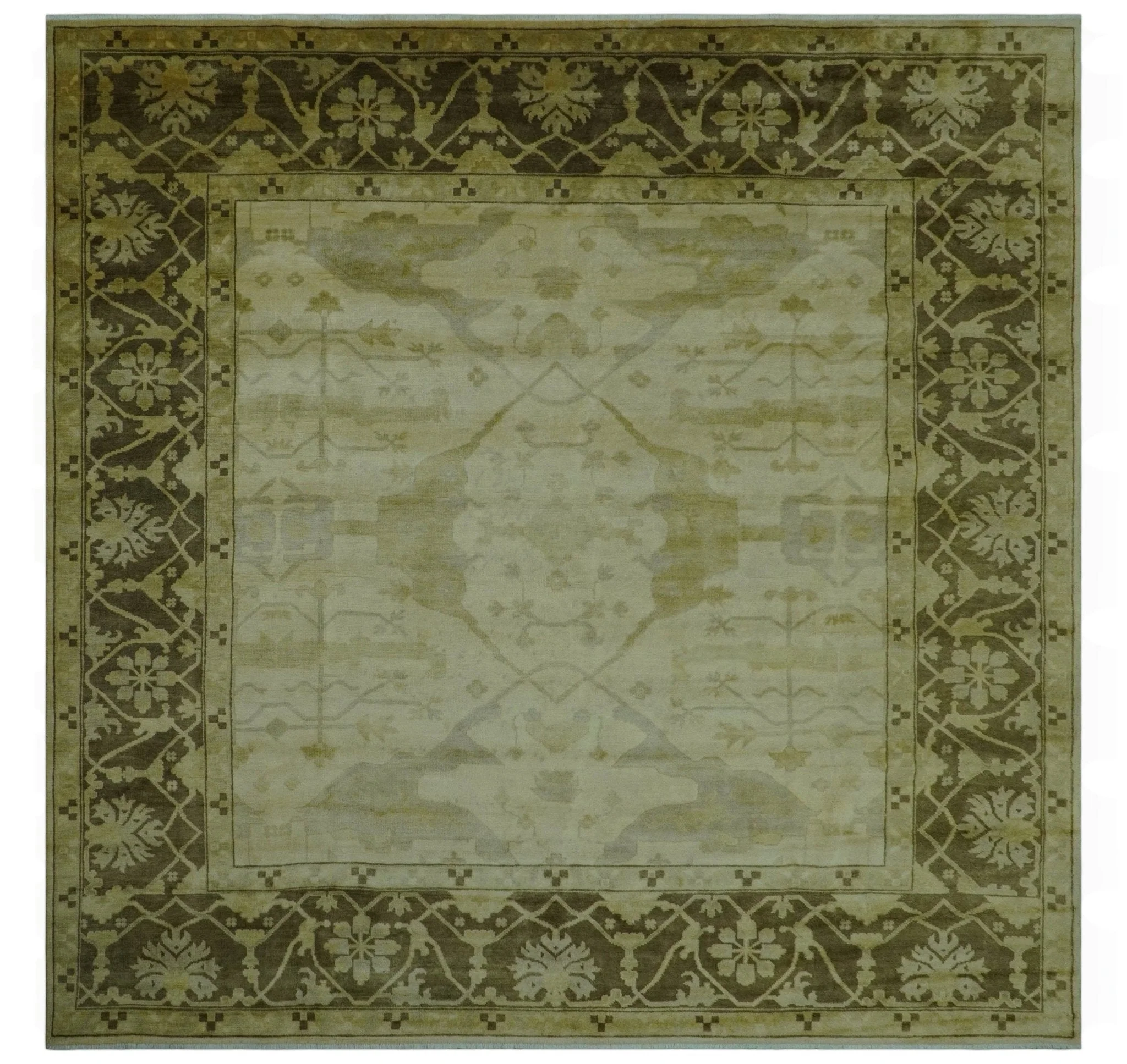 Traditional Oushak Design Beige And Brown 10x10 Hand Knotted Wool Area Rug - Image 10