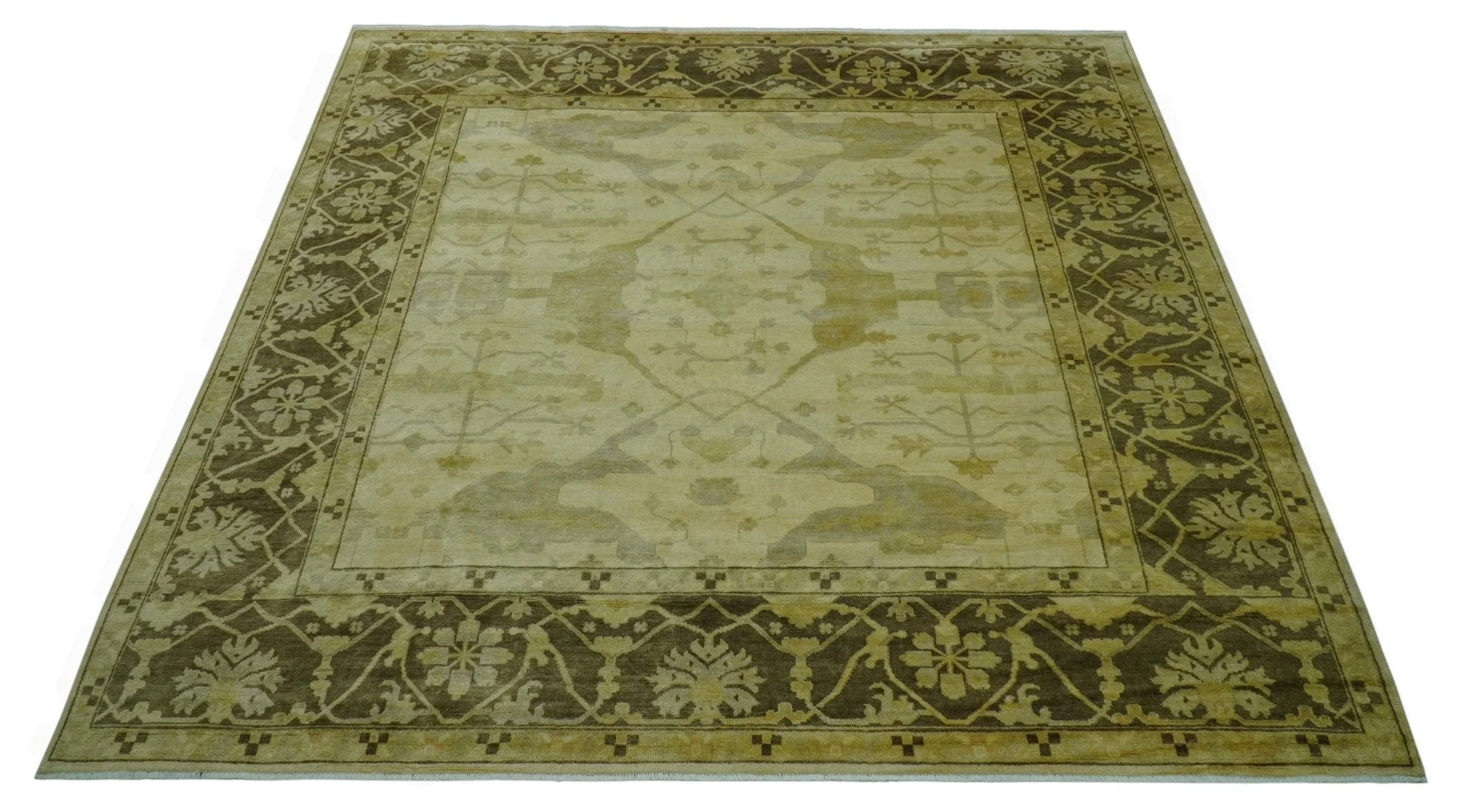 Traditional Oushak Design Beige And Brown 10x10 Hand Knotted Wool Area Rug - Image 12