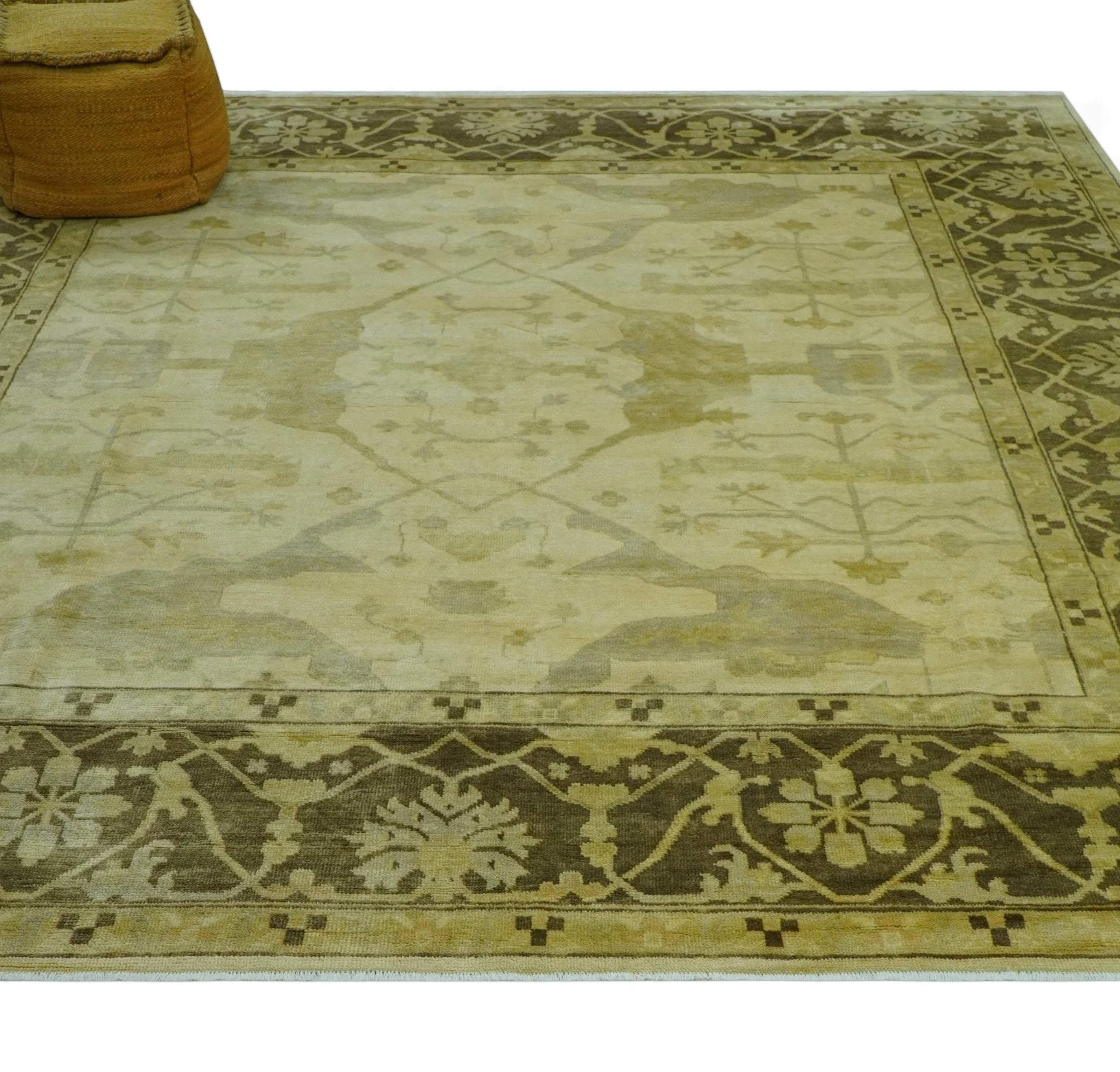 Traditional Oushak Design Beige And Brown 10x10 Hand Knotted Wool Area Rug - Image 4