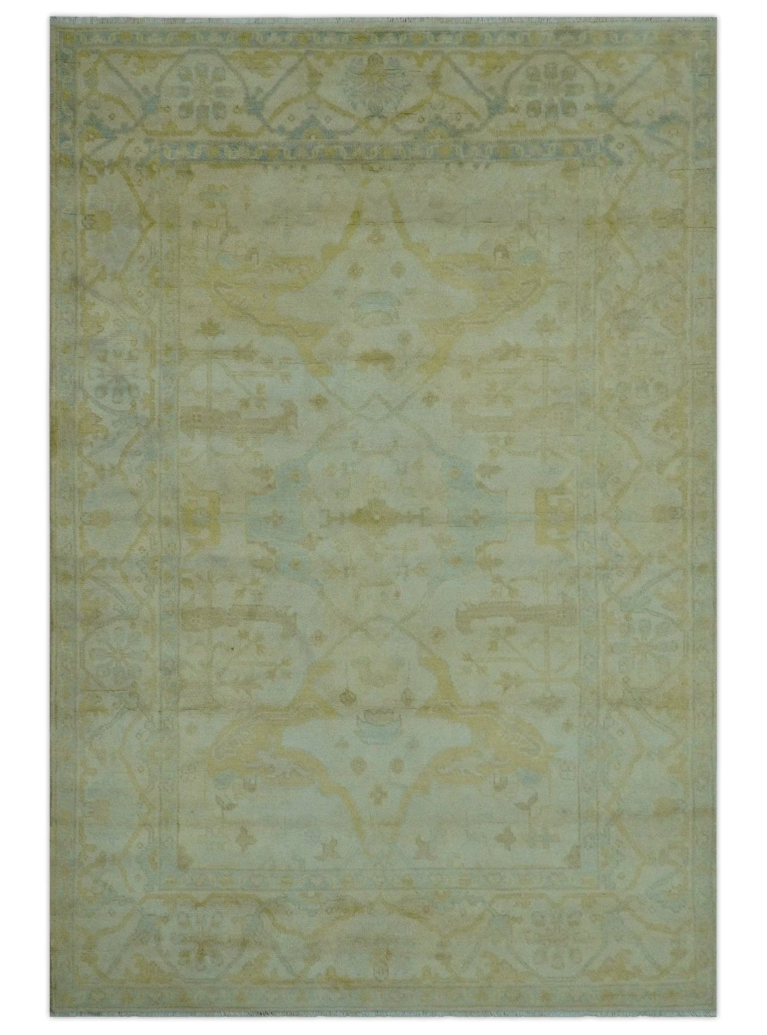 Traditional Oushak Design Beige And Gold 6x9 Hand Knotted Wool Area Rug - Image 10