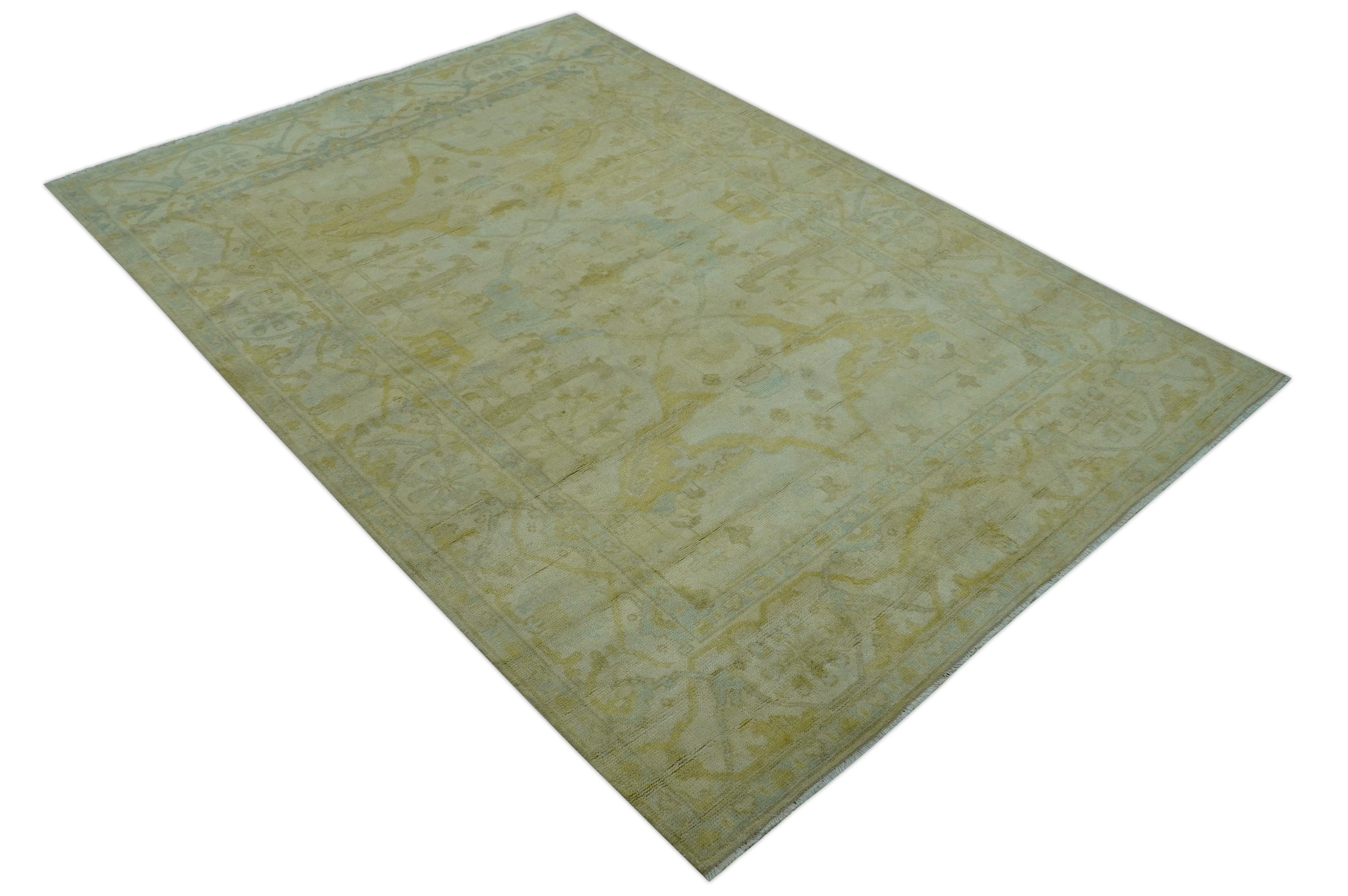 Traditional Oushak Design Beige And Gold 6x9 Hand Knotted Wool Area Rug - Image 11