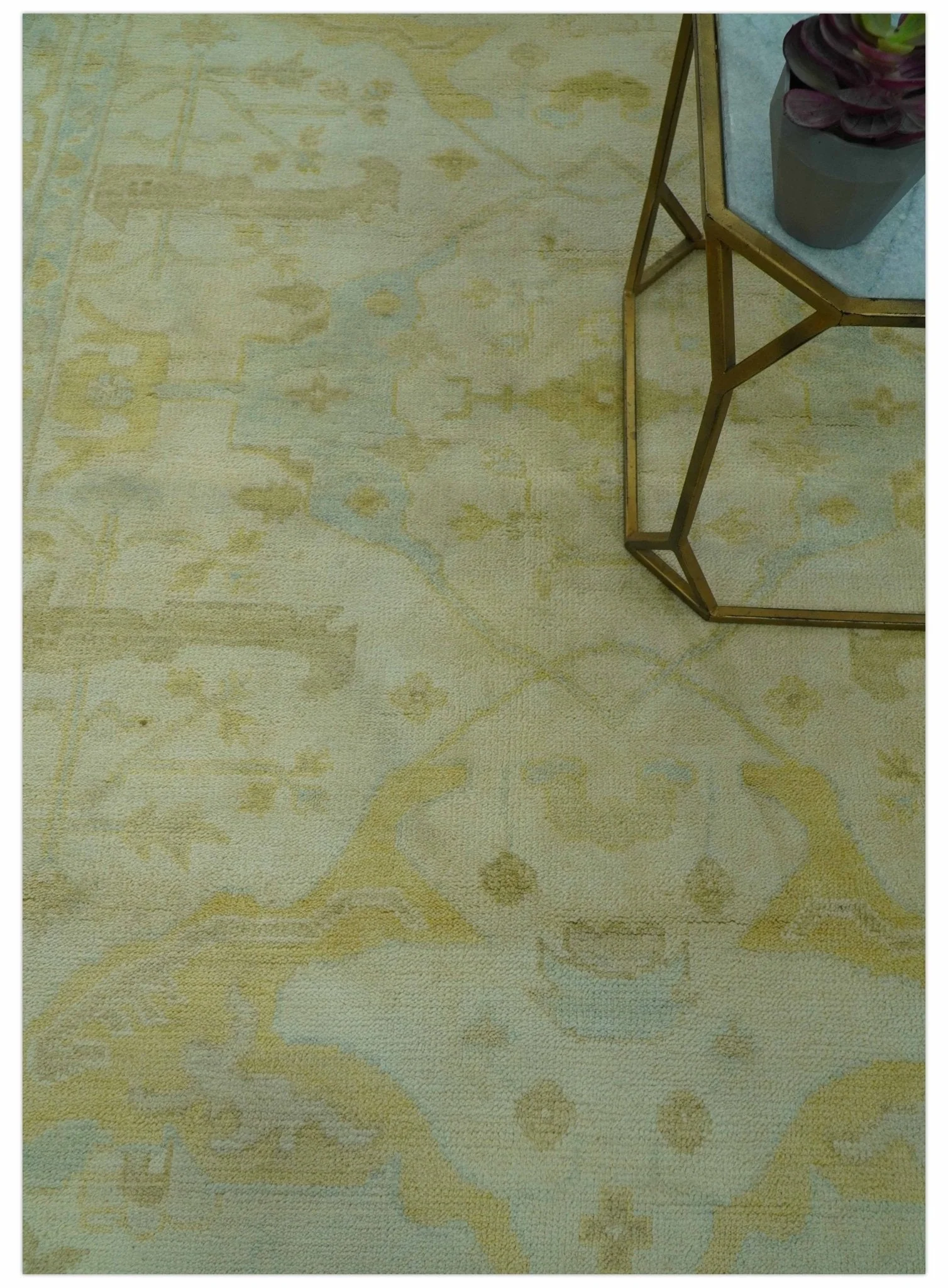 Traditional Oushak Design Beige And Gold 6x9 Hand Knotted Wool Area Rug - Image 3